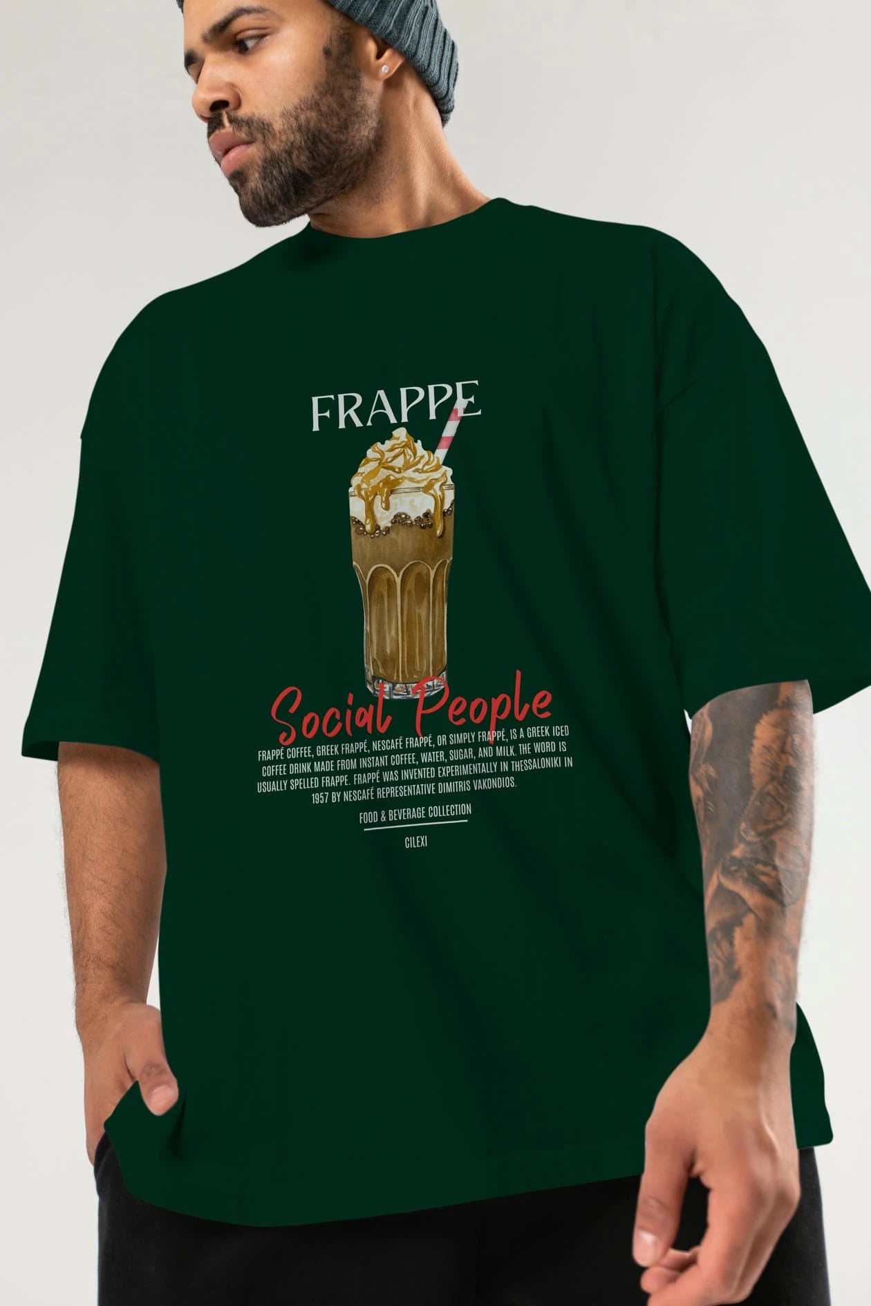 Frappe Kokteyl Serisi ön Baskılı Oversize t-shirt Erkek Kadın %100 Pamuk Bisiklet Yaka tişort