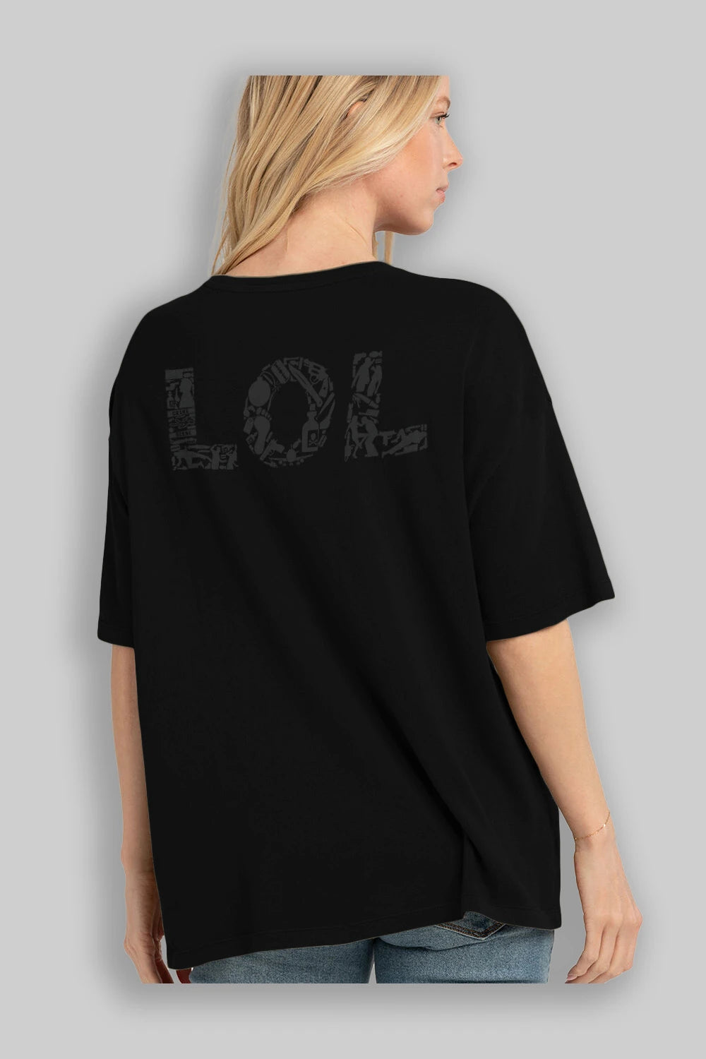 LOL Arka Baskılı Oversize t-shirt %100 pamuk Erkek Kadın Unisex