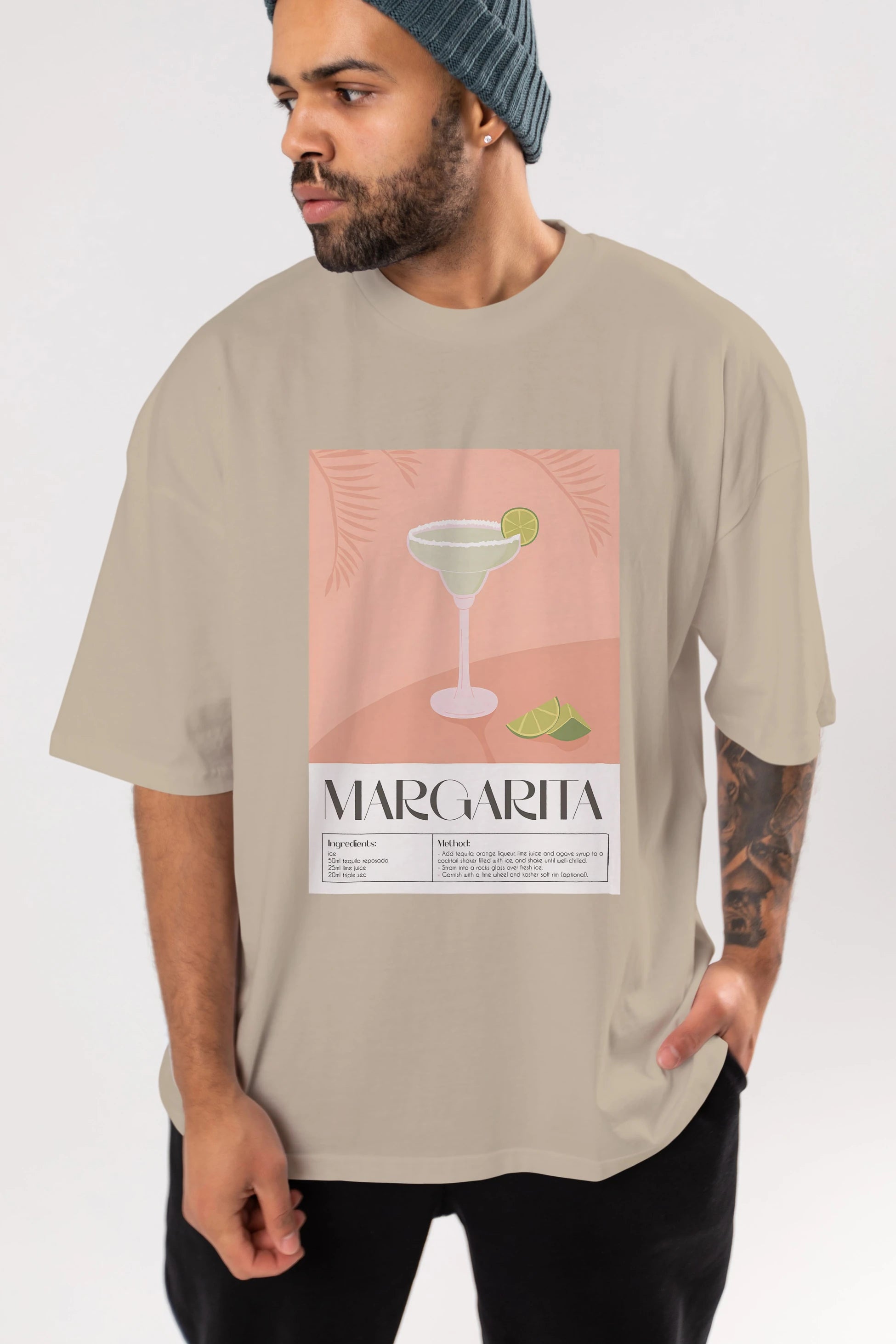 Margarita 5 Ön Baskılı Oversize t-shirt Erkek Kadın Unisex %100 Pamuk Bisiklet Yaka tişort