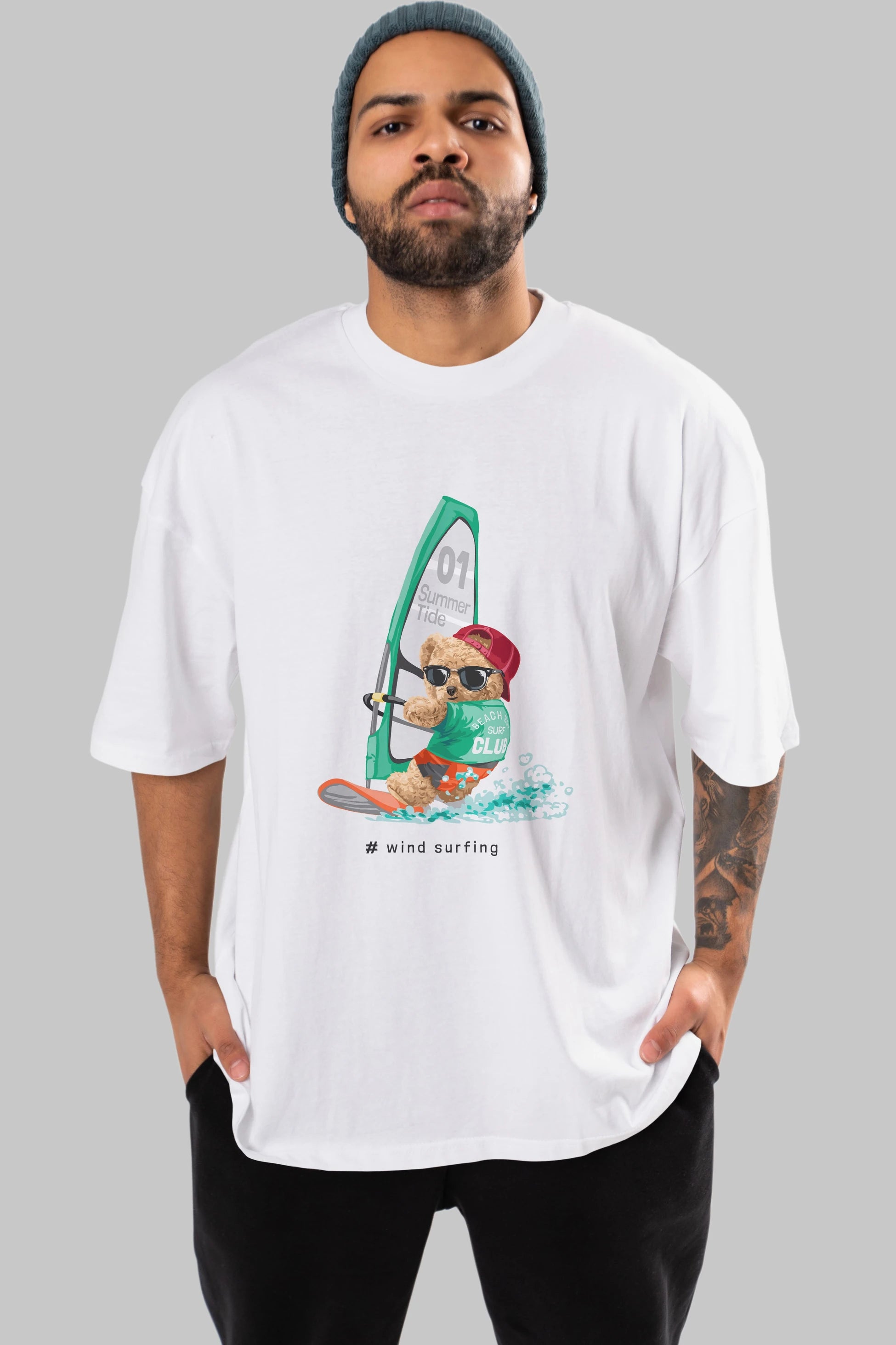 Teddy Bear Summer Tide Ön Baskılı Oversize t-shirt Erkek Kadın Unisex %100 Pamuk