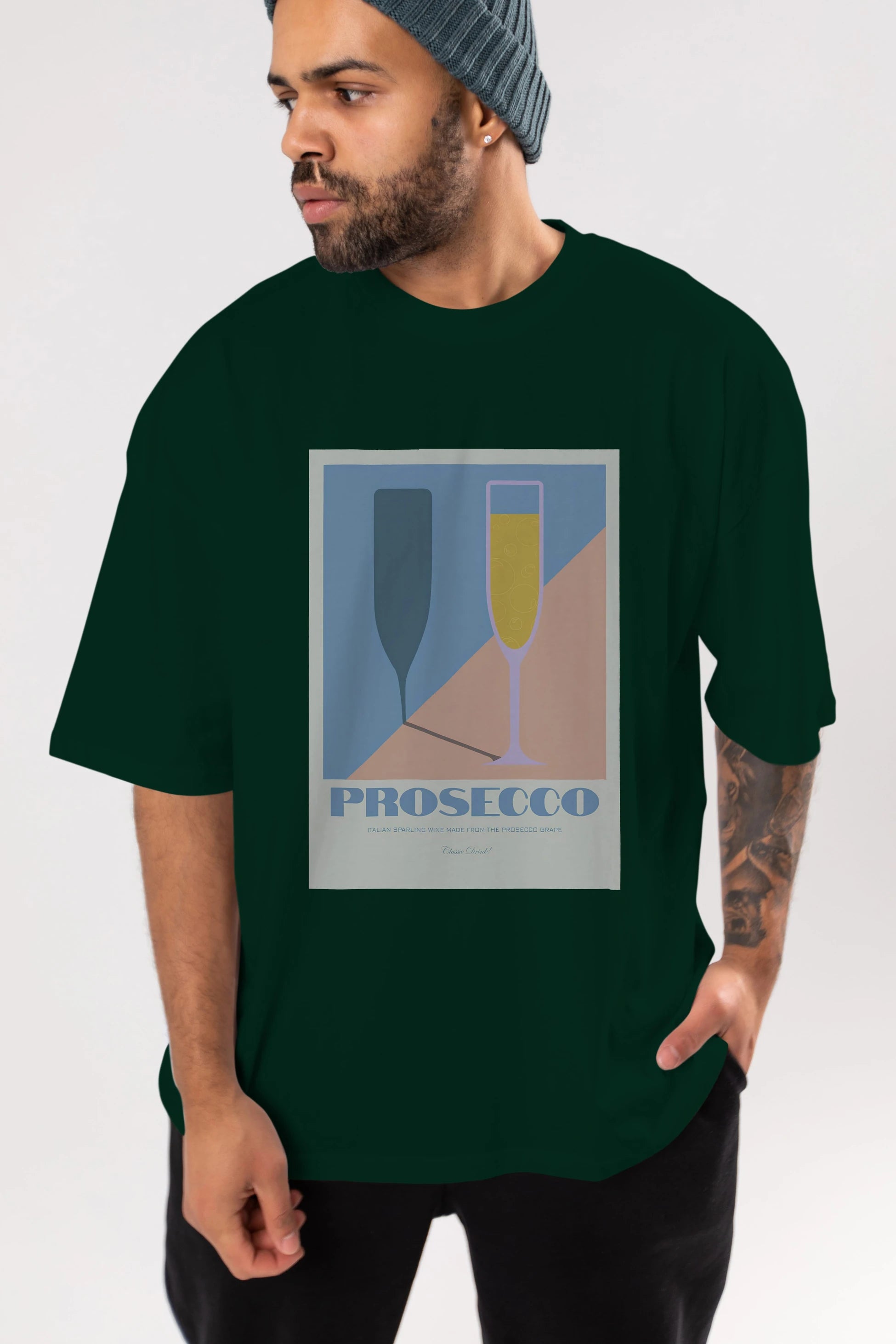 Prosecco Ön Baskılı Oversize t-shirt Erkek Kadın Unisex %100 Pamuk Bisiklet Yaka tişort