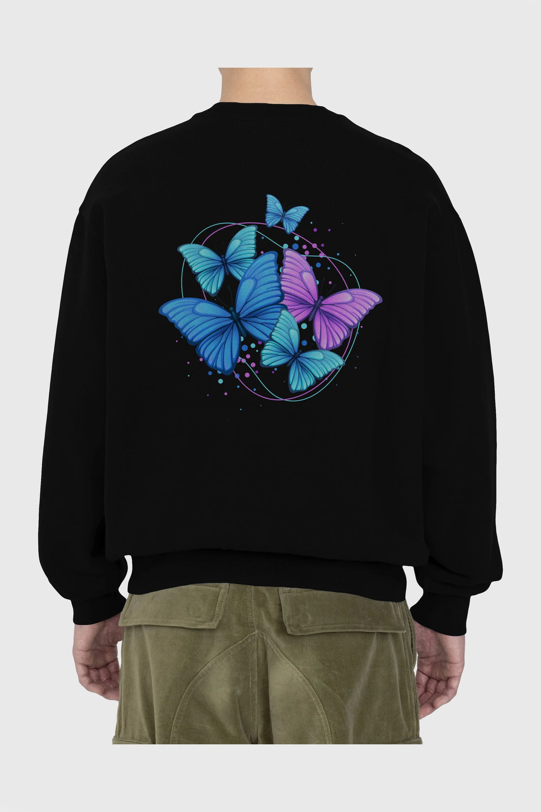 Kelebek Arka Baskılı Oversize Sweatshirt Erkek Kadın Unisex