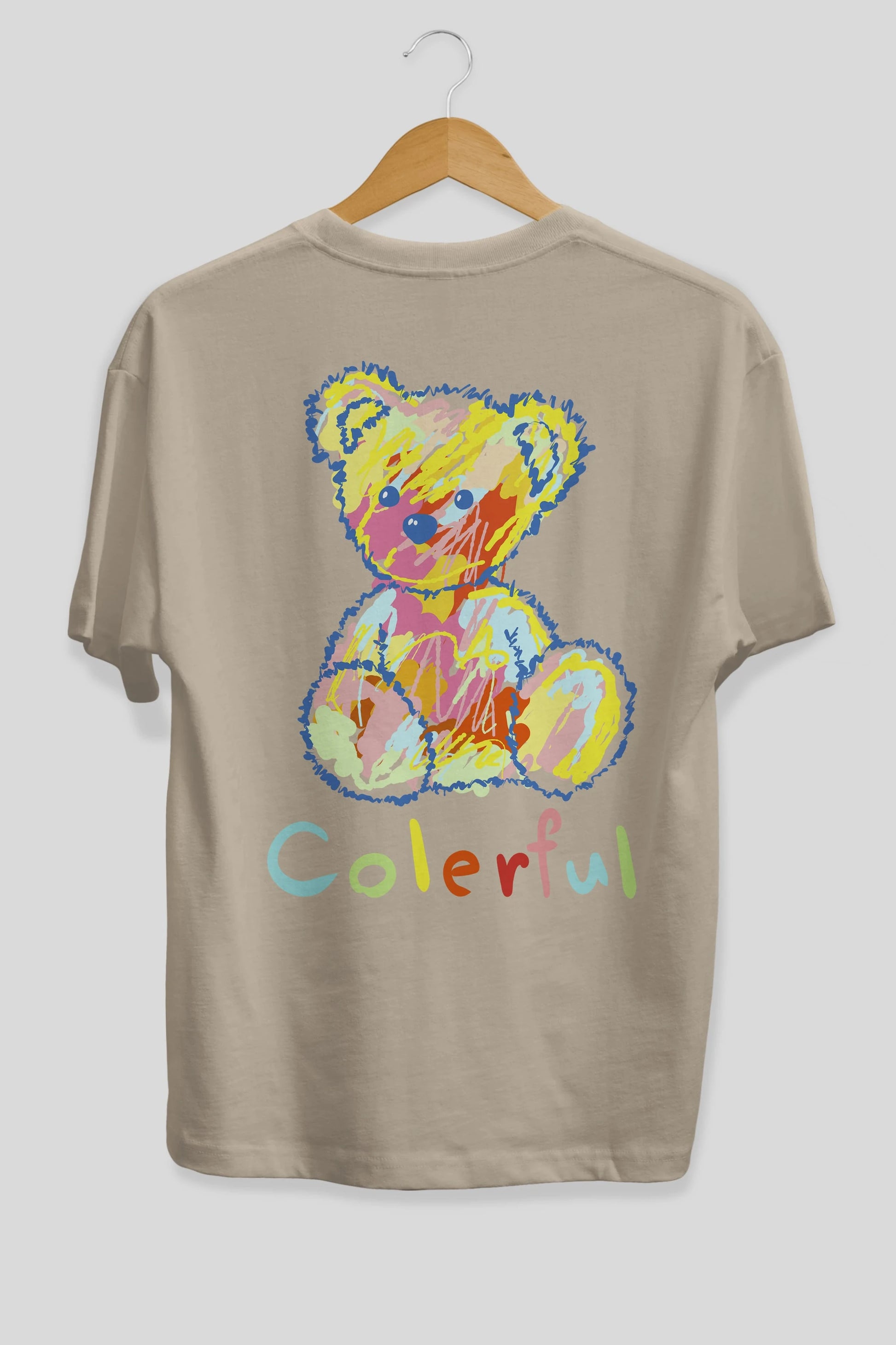 Colerful Bear Arka Baskılı Oversize t-shirt Erkek Kadın Unisex