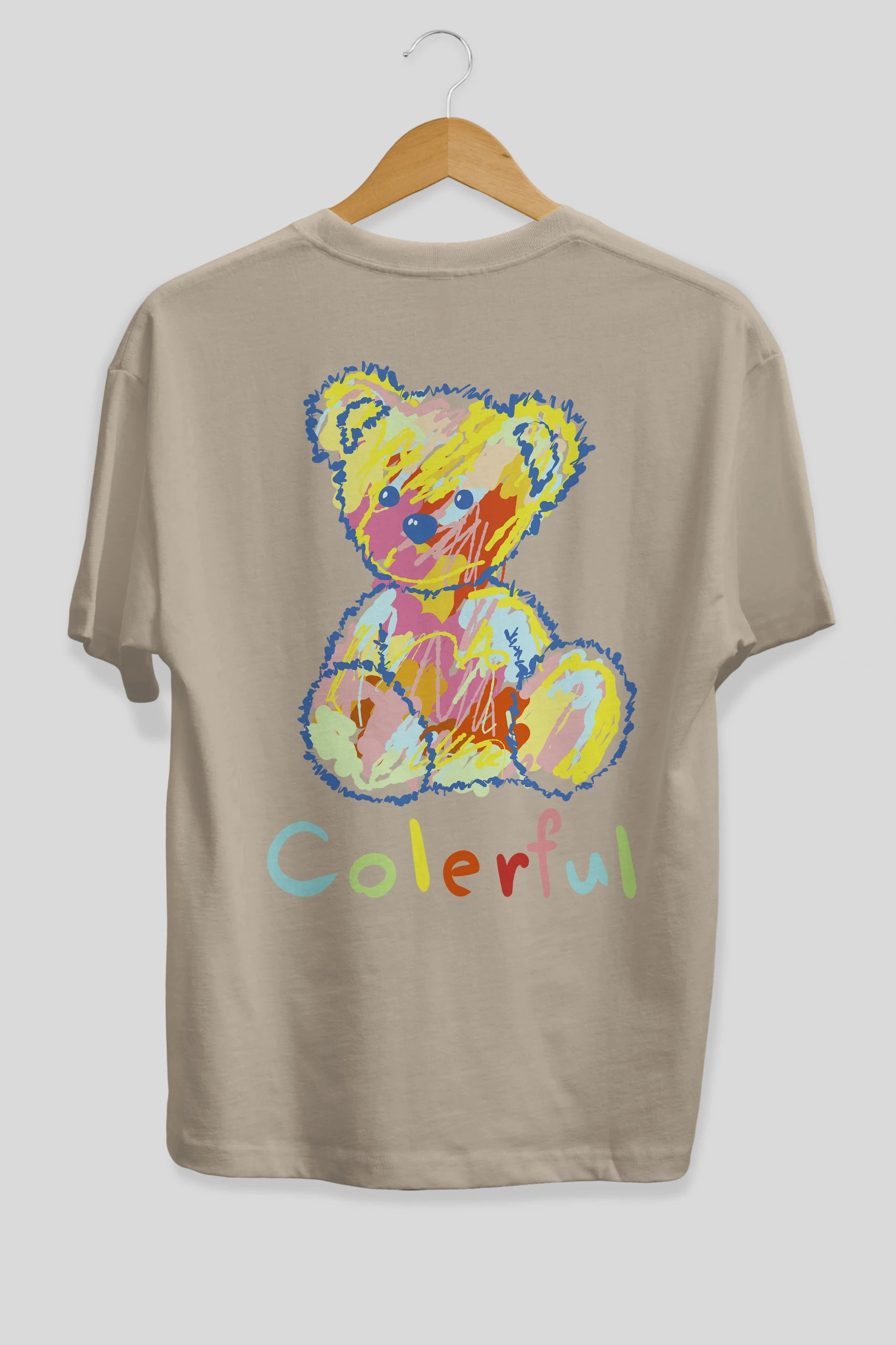 Colerful Bear Arka Baskılı Oversize t-shirt Erkek Kadın Unisex