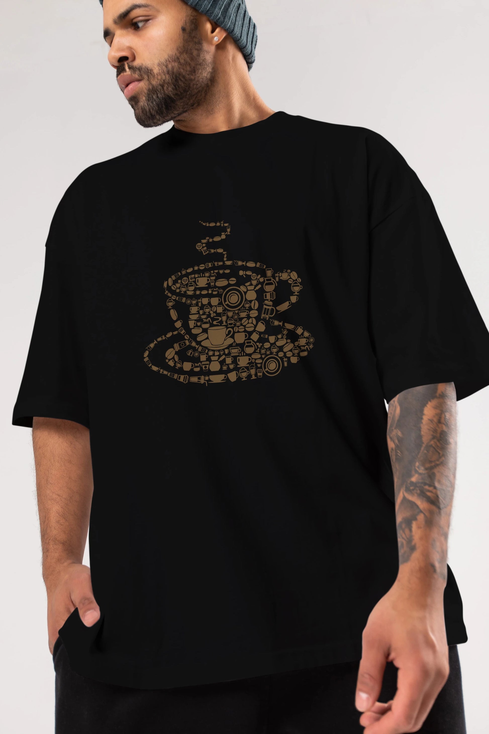 Coffee Ön Baskılı Oversize t-shirt %100 pamuk Erkek Kadın Unisex