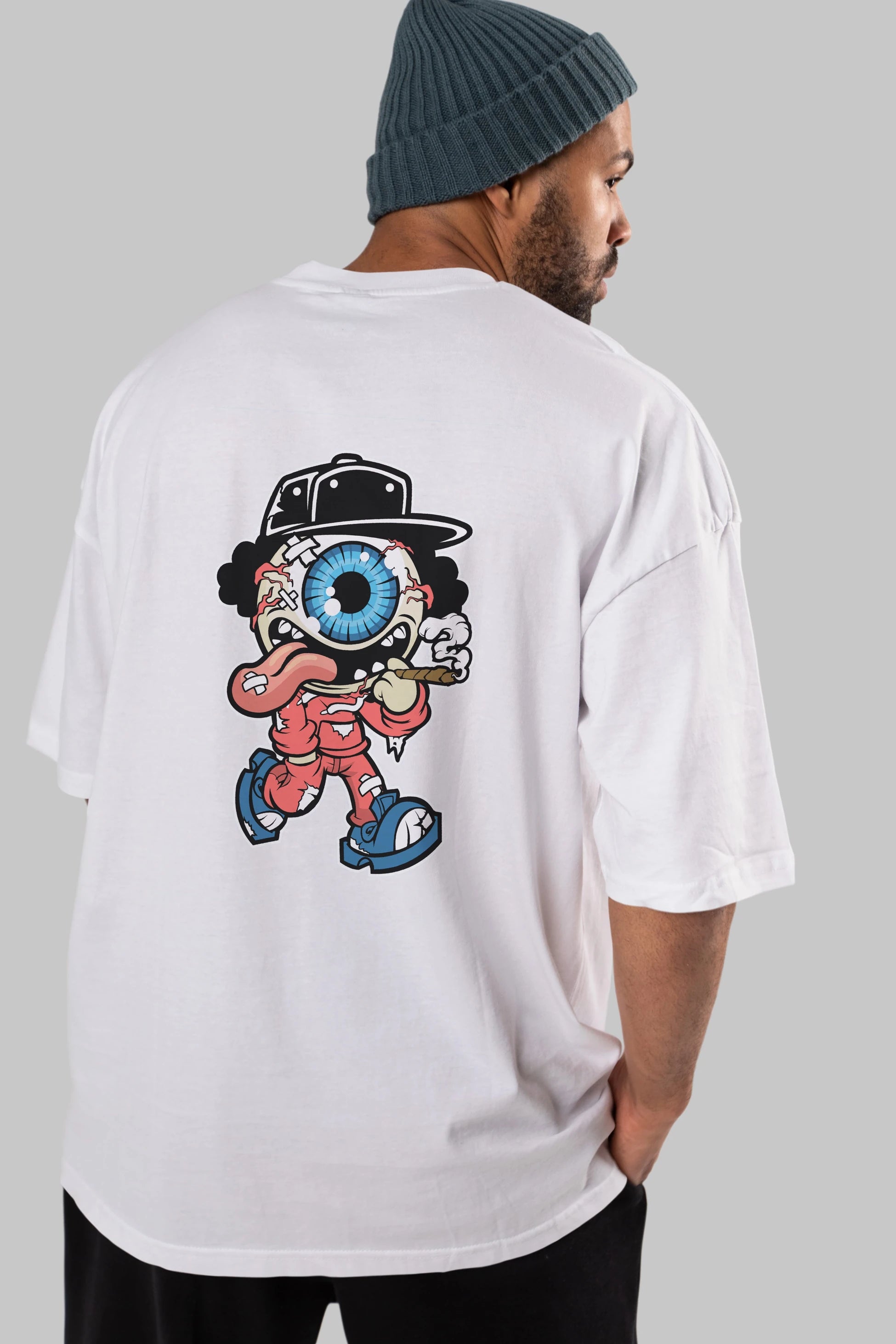 Eyeball Monster Arka Baskılı Oversize t-shirt Erkek Kadın Unisex %100 Pamuk tişort