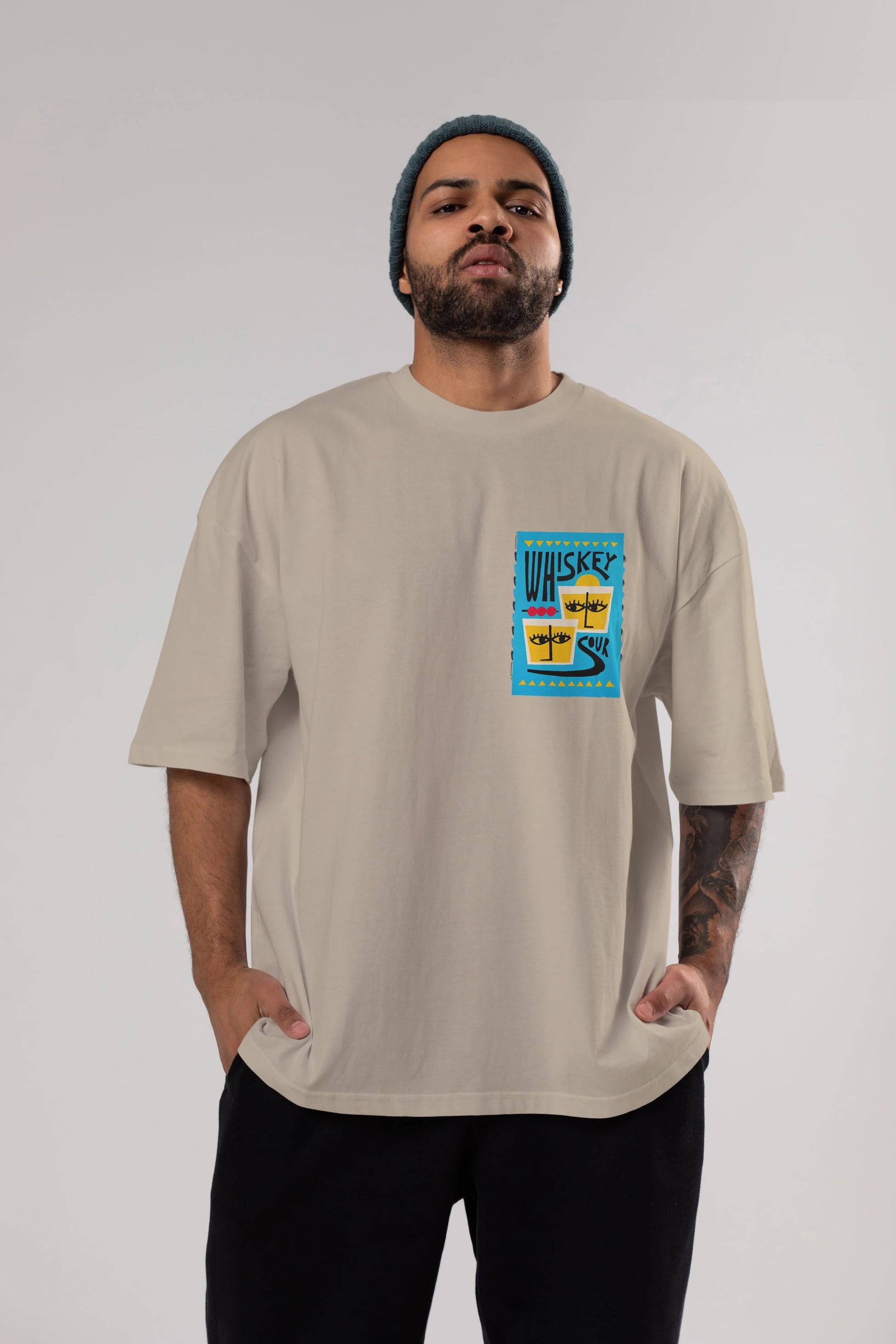 Whiskey Sour 2 Ön Sol Baskılı Oversize t-shirt Erkek Kadın Unisex %100 Pamuk Bisiklet Yaka tişort