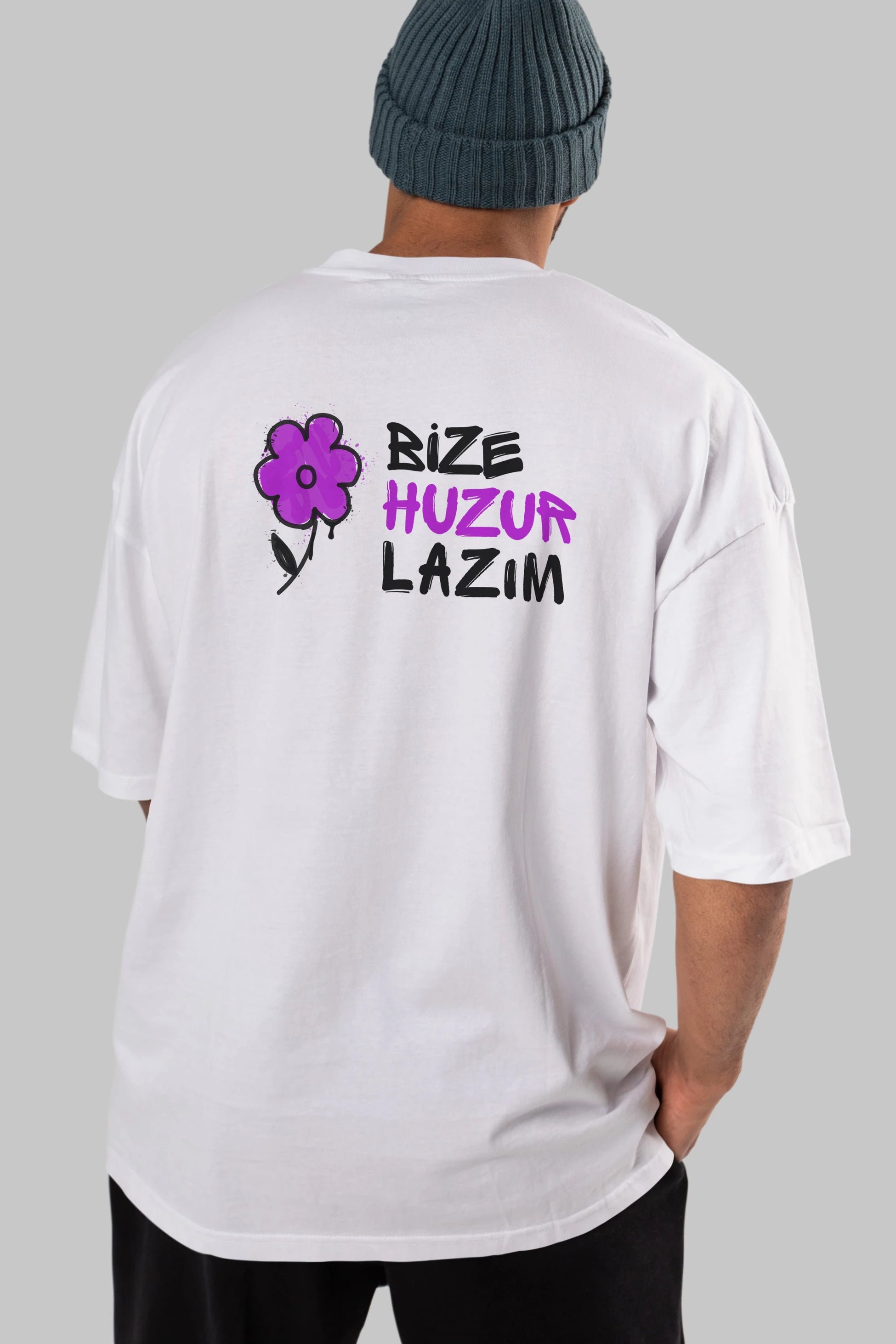 Bize Huzur Lazım Arka Baskılı Oversize t-shirt Erkek Kadın Unisex