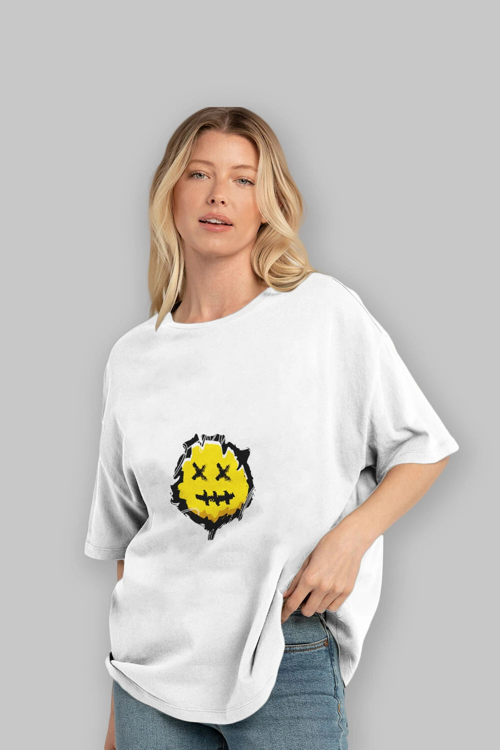 Smile Emoji Ön Baskılı Oversize t-shirt Erkek Kadın Unisex