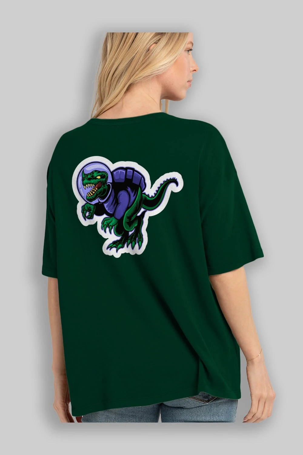 Space Dino Sticker Arka Baskılı Oversize t-shirt Erkek Kadın Unisex