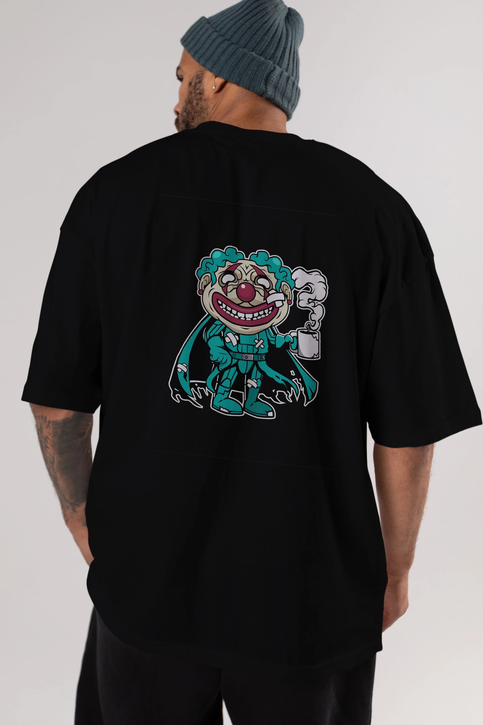 Super Clown Arka Baskılı Oversize t-shirt Erkek Kadın Unisex %100 Pamuk tişort