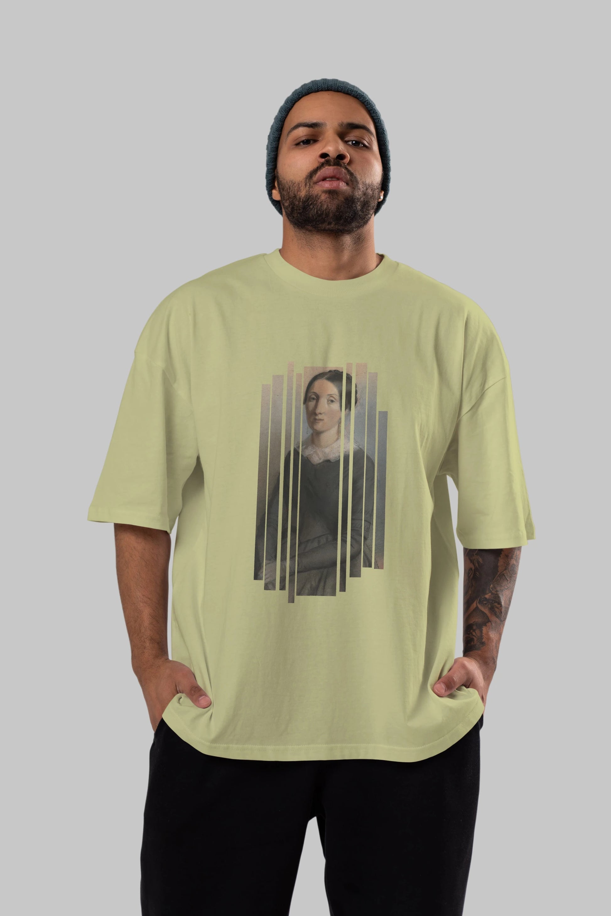 Retro Portre Ön Baskılı Oversize t-shirt Erkek Kadın Unisex