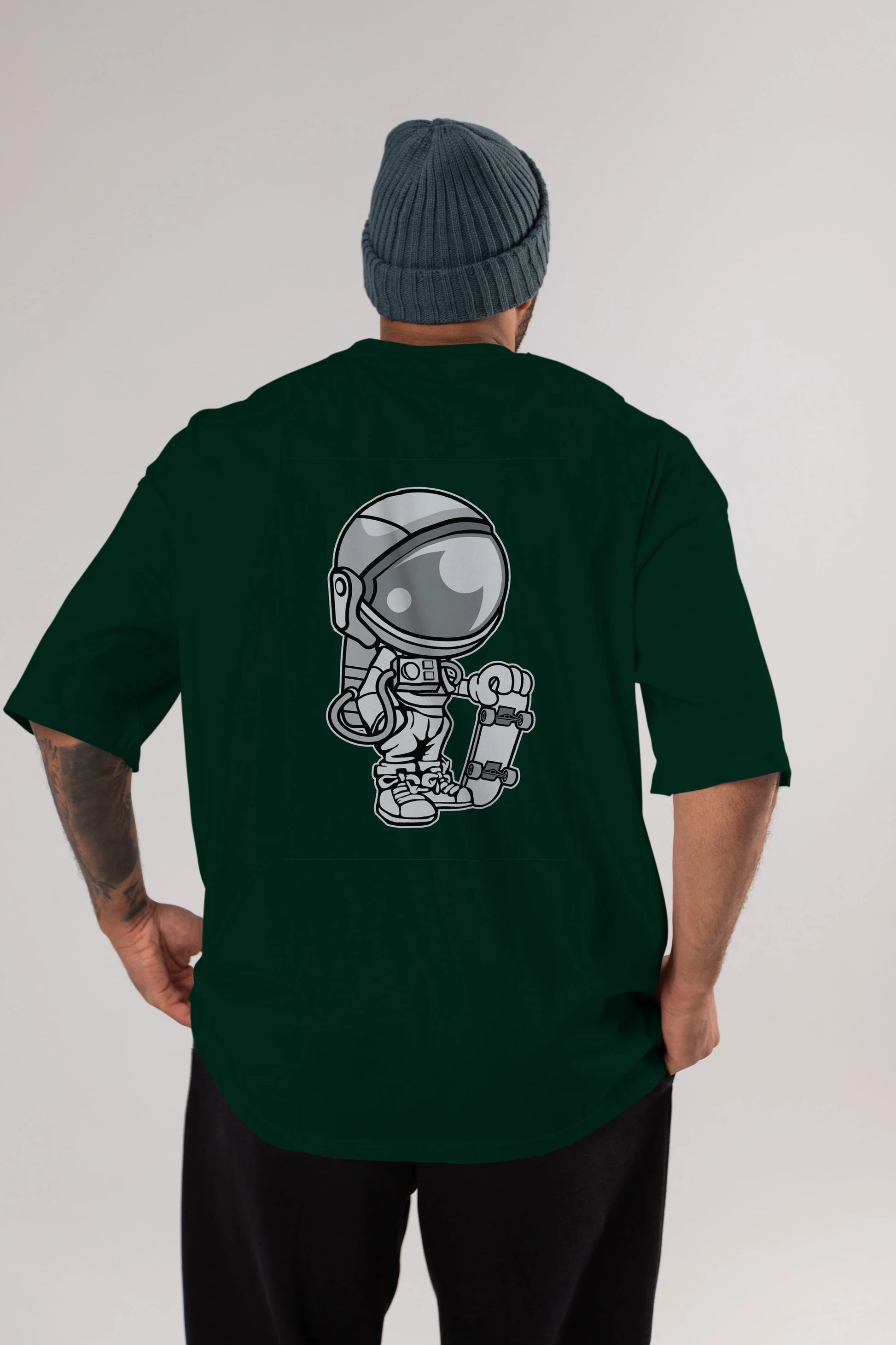 Astronaut Skaterboy Arka Baskılı Oversize t-shirt Erkek Kadın Unisex %100 Pamuk tişort