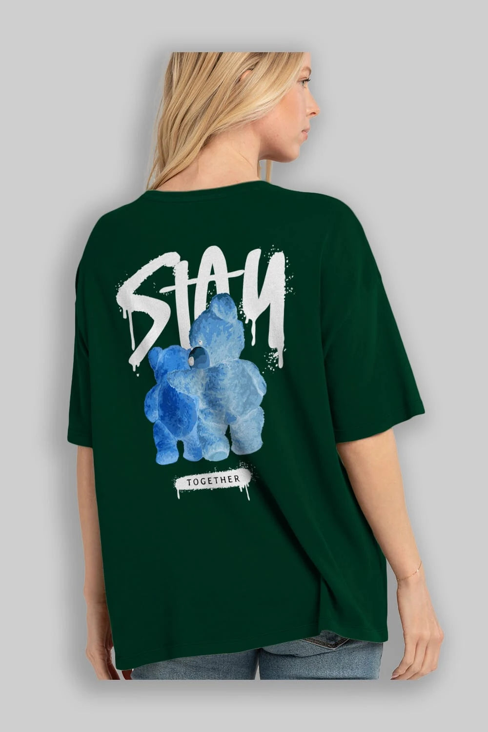 Stay Together Bear Arka Baskılı Oversize t-shirt Erkek Kadın Unisex