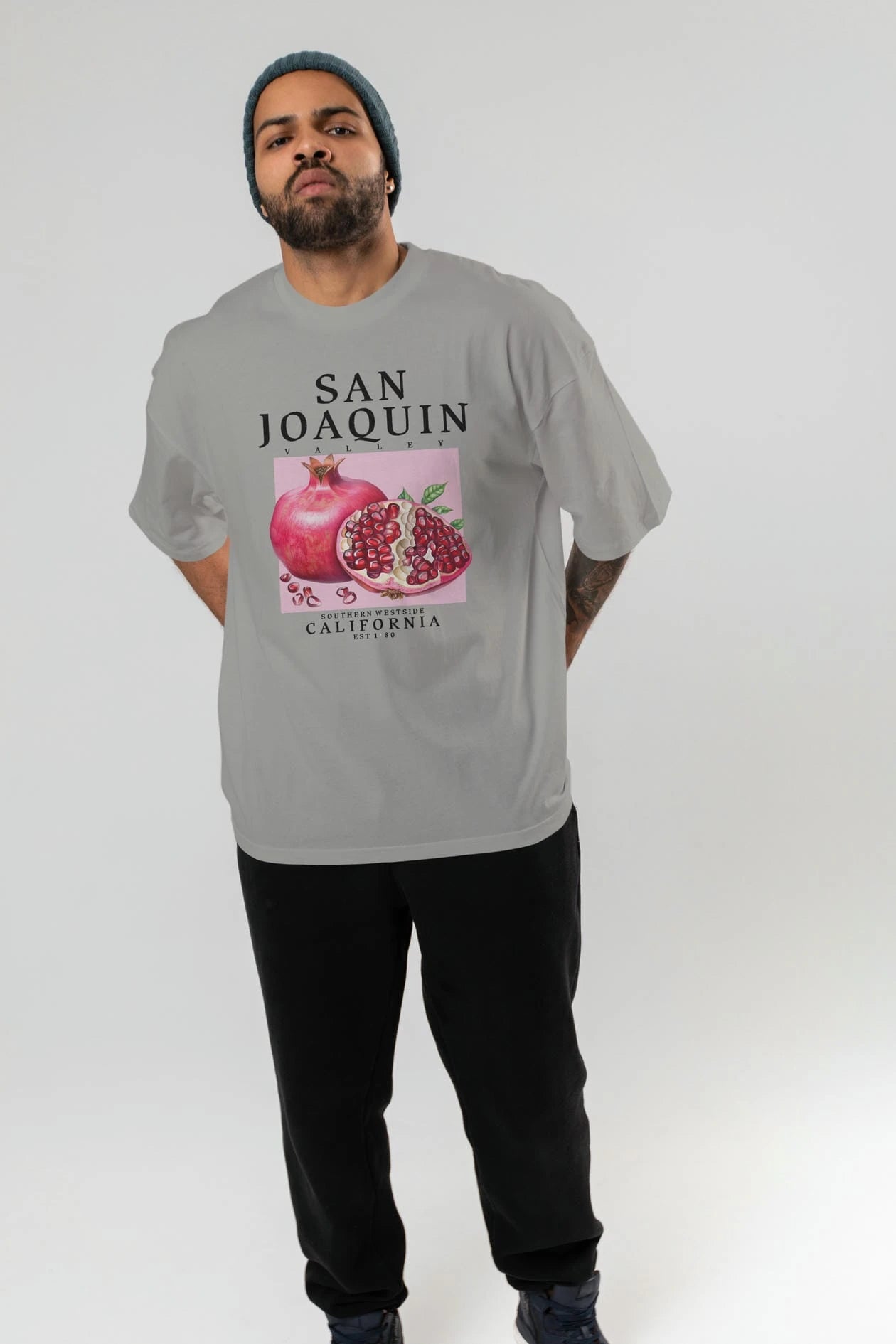 San Joaquin Nar Ön Baskılı Oversize t-shirt Erkek Kadın Pamuk Bisiklet Yaka tişort