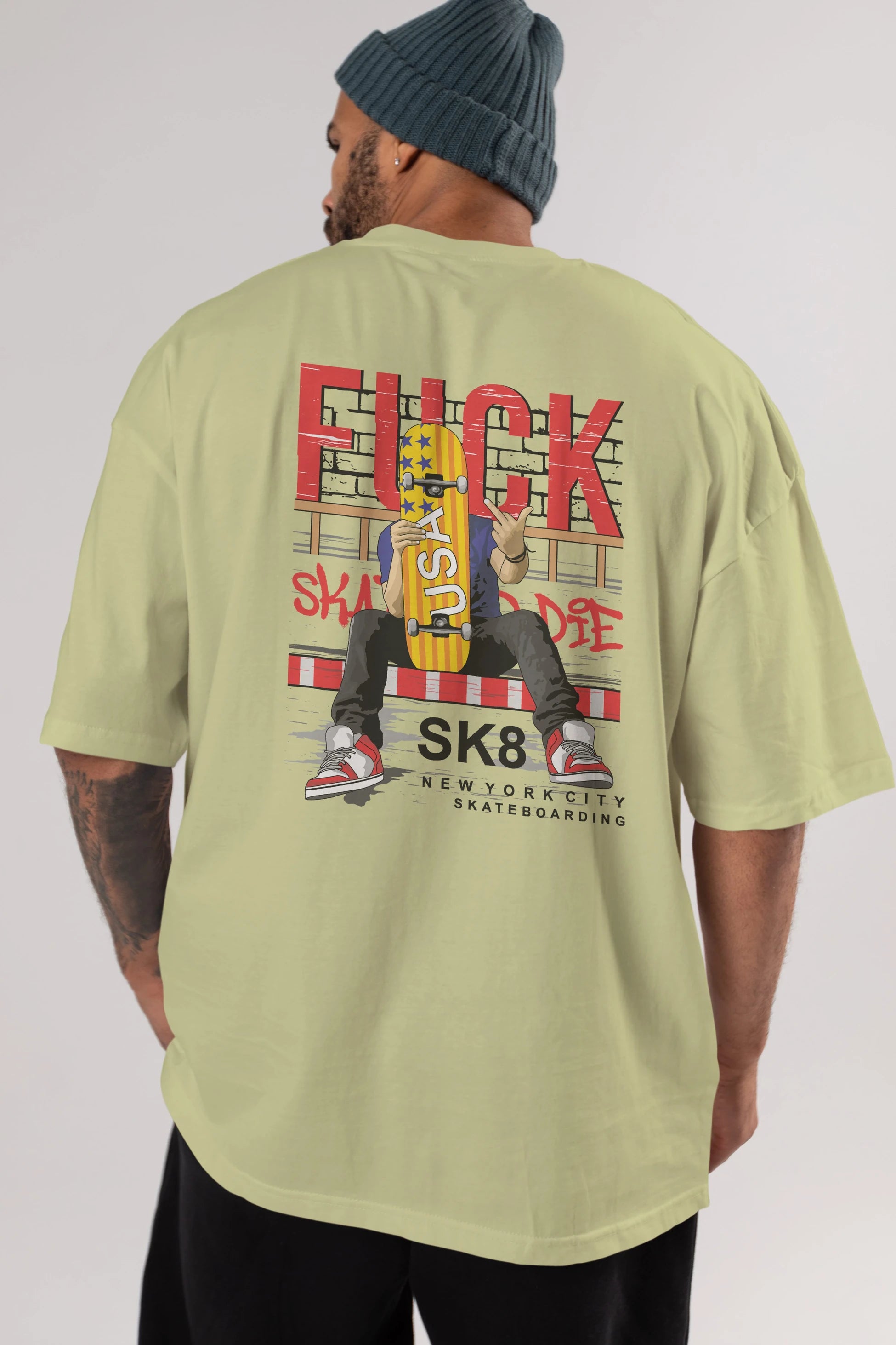 Skate or Die Arka Baskılı Oversize t-shirt Erkek Kadın Unisex