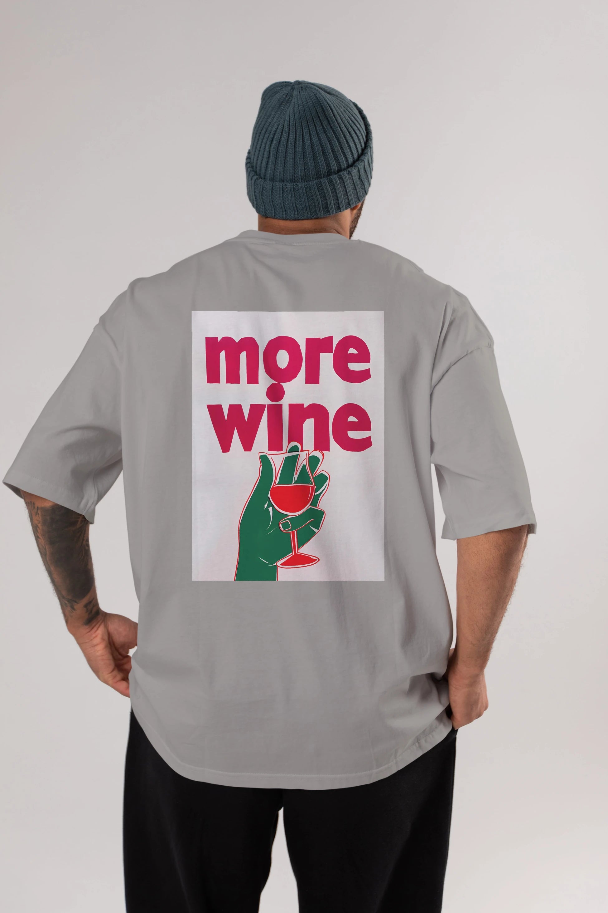More Wine 3 Arka Baskılı Oversize t-shirt Erkek Kadın Unisex %100 Pamuk Bisiklet Yaka tişort