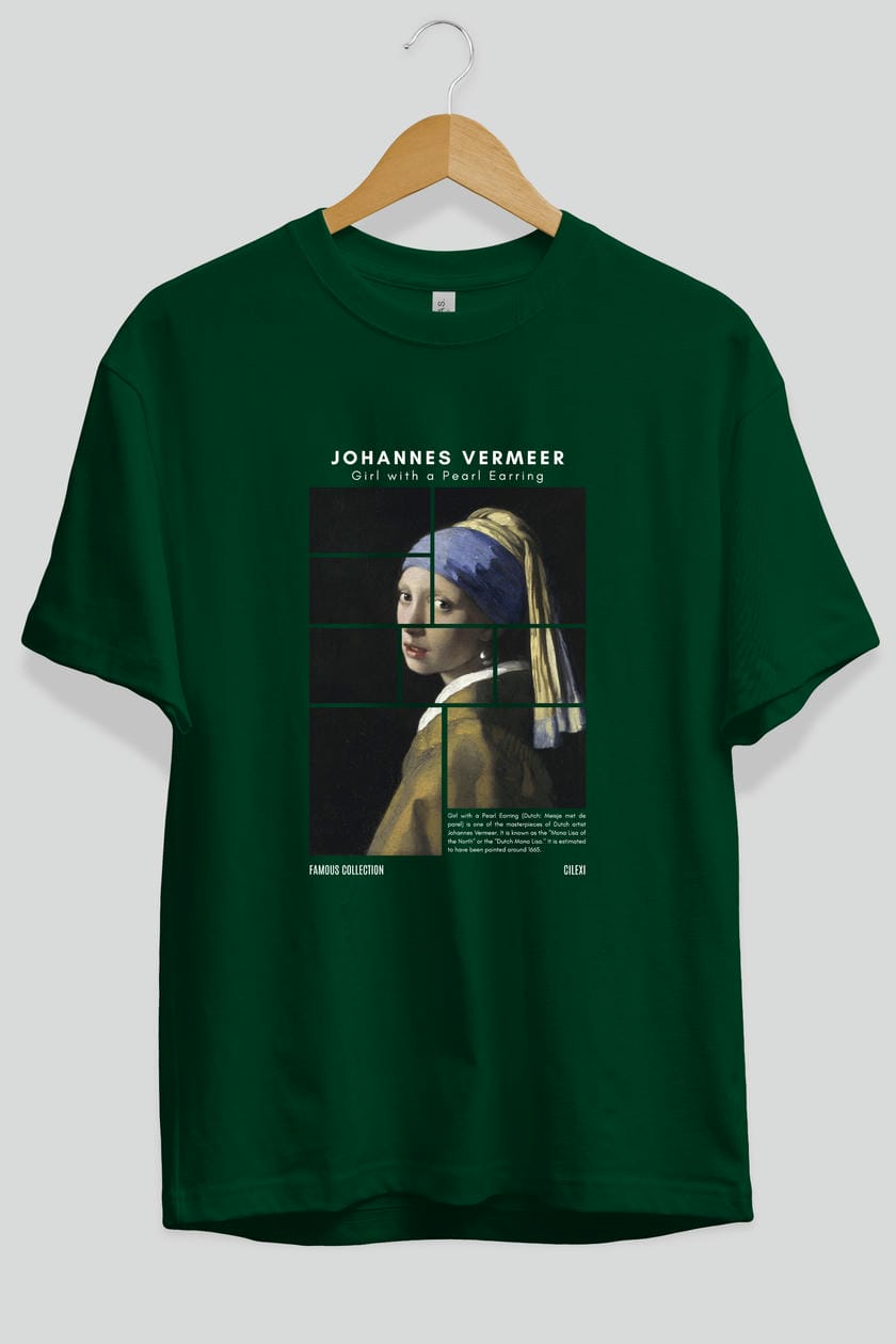 Johannes Vermeer ön Baskılı Oversize t-shirt Erkek Kadın Bisiklet Yaka Pamuk tişort