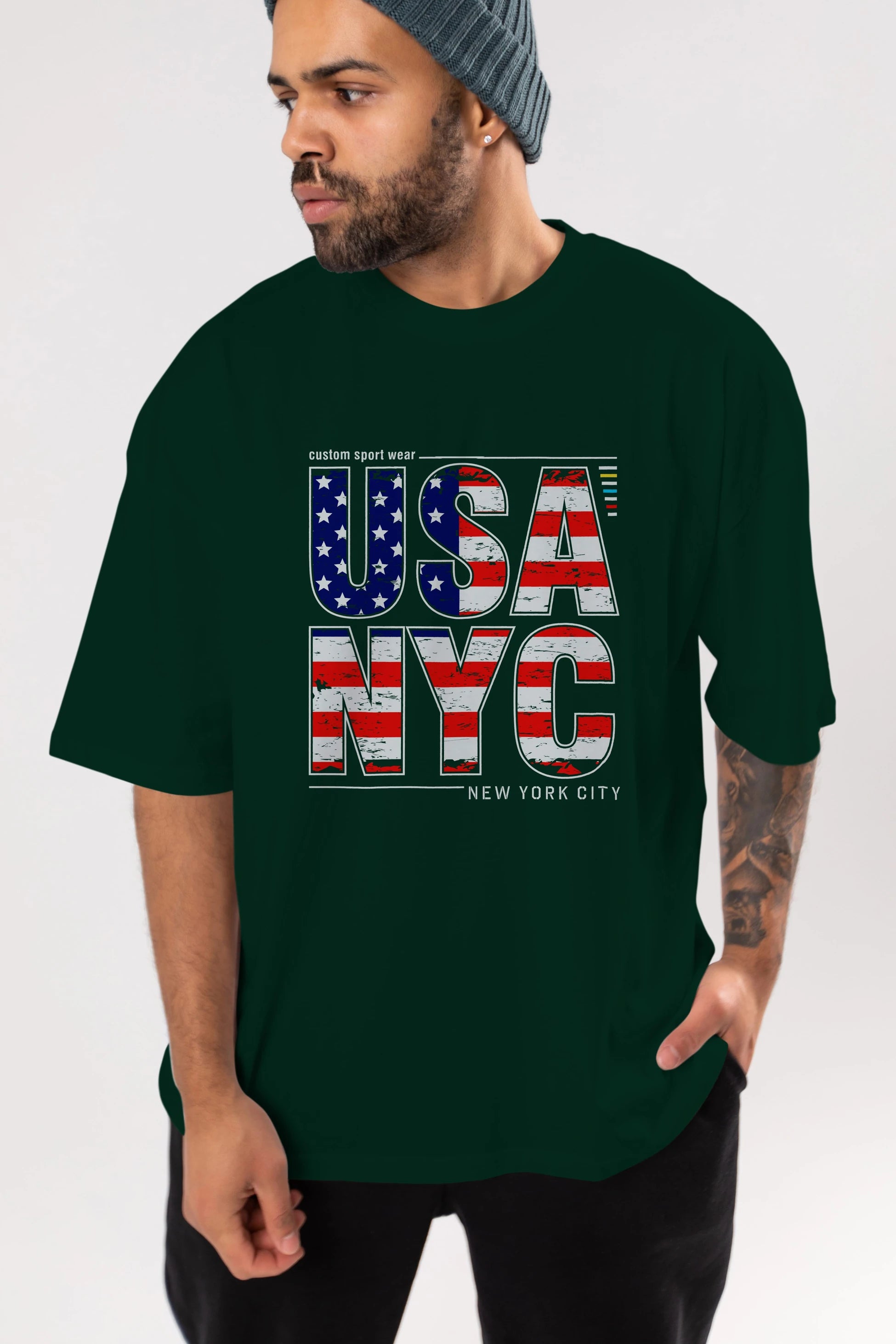 Usa NYC Ön Baskılı Oversize t-shirt Erkek Kadın Unisex
