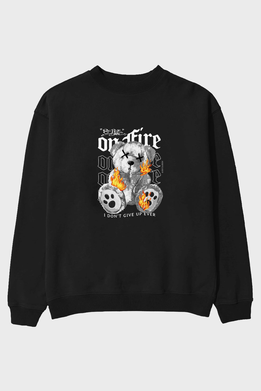 Teddy Bear On Fire Ön Baskılı Oversize Sweatshirt Erkek Kadın Unisex