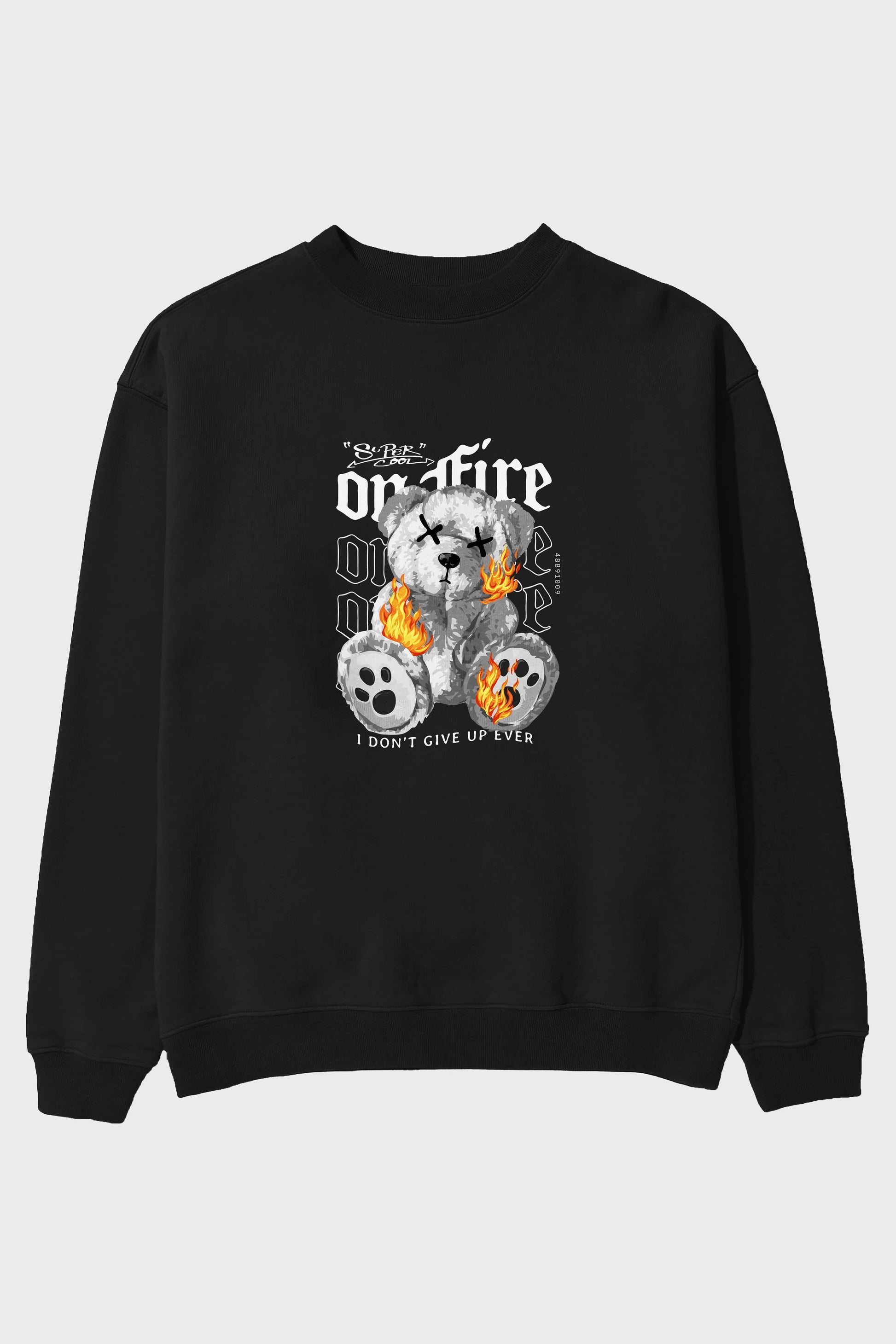 Teddy Bear On Fire Ön Baskılı Oversize Sweatshirt Erkek Kadın Unisex