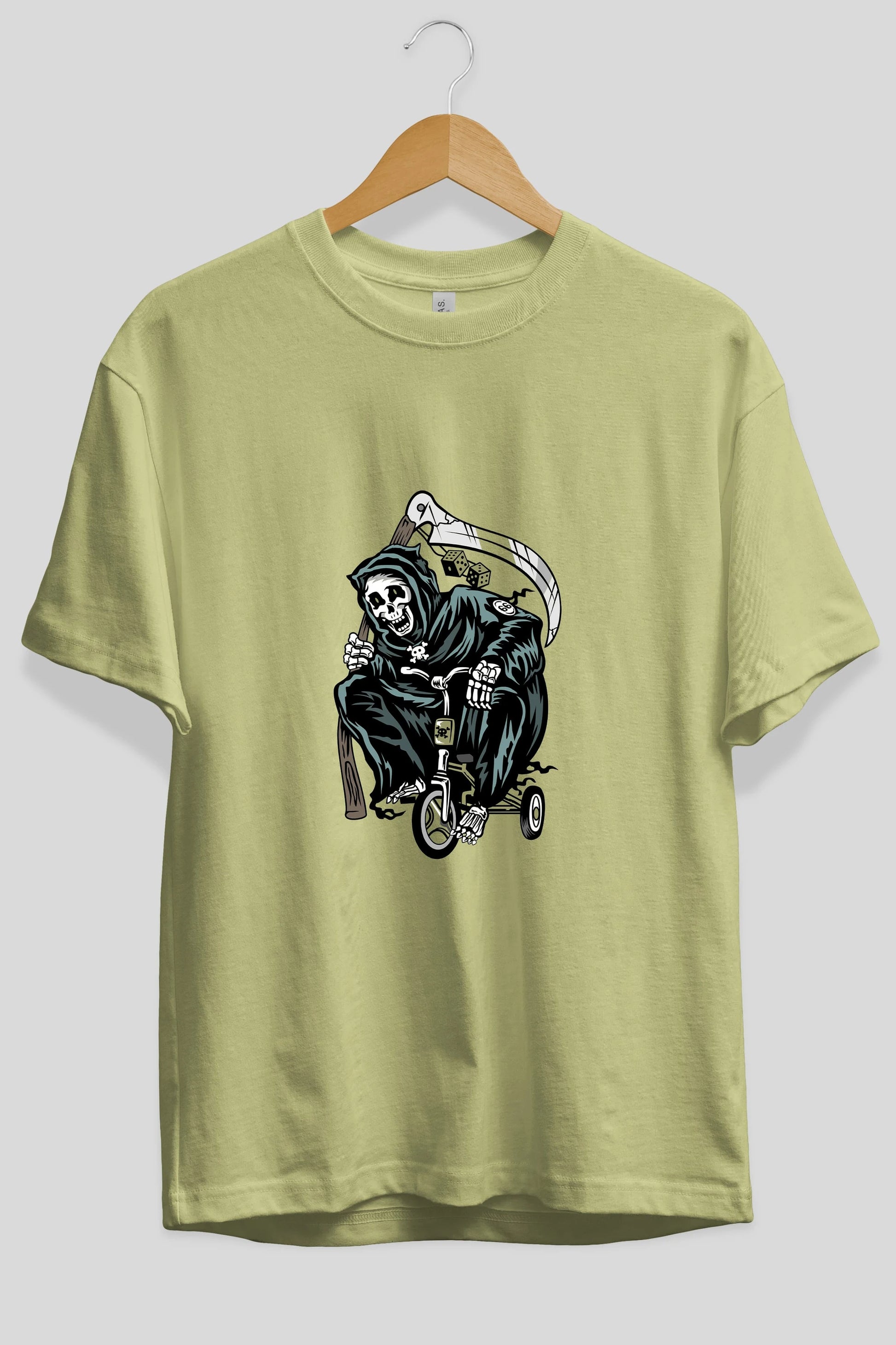 Grim Reaper Bicycle Ön Baskılı Oversize t-shirt Erkek Kadın Unisex %100 Pamuk tişort