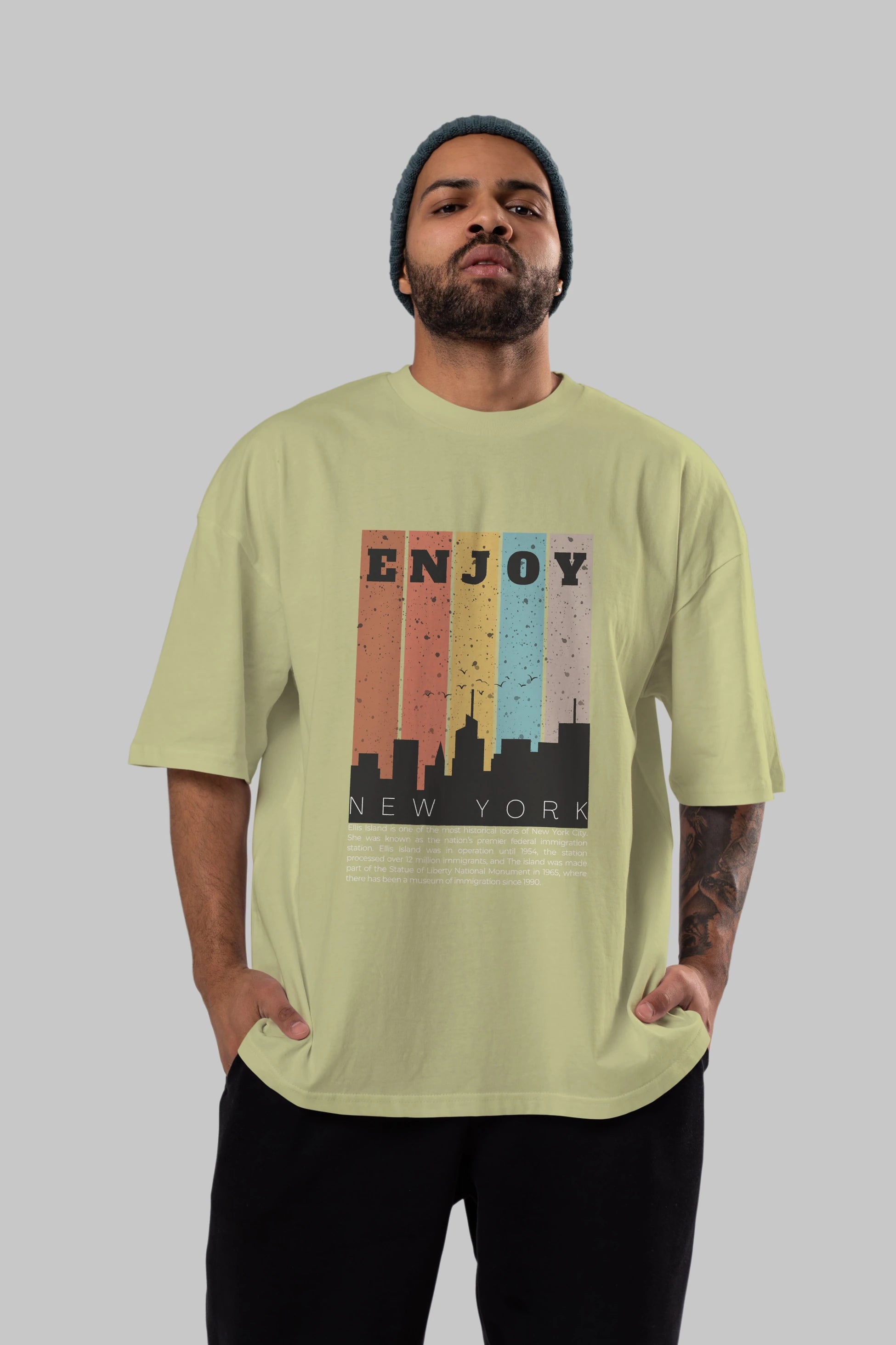 Enjoy New York Yazılı Ön Baskılı Oversize t-shirt Erkek Kadın Unisex