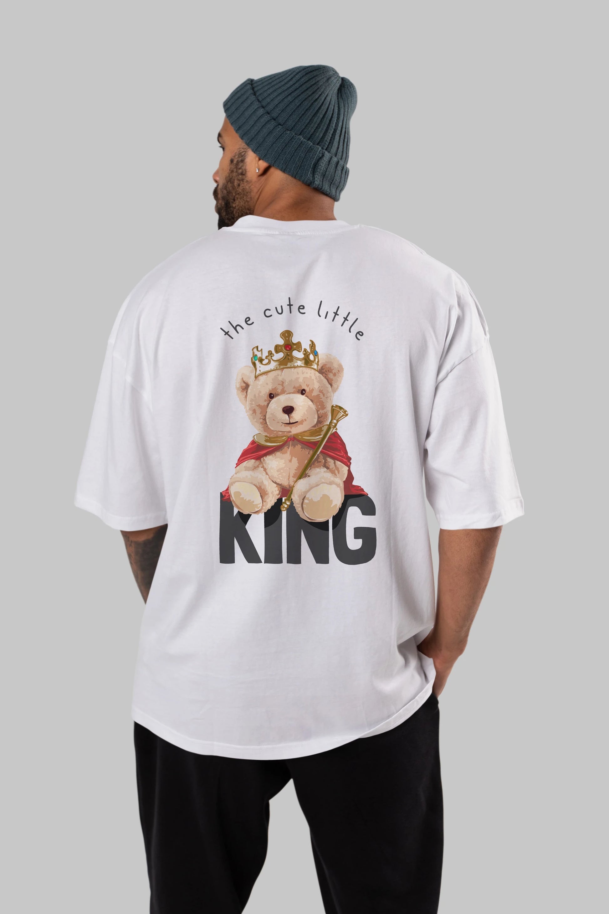Teddy Bear King Arka Baskılı Oversize t-shirt Erkek Kadın Unisex %100 Pamuk