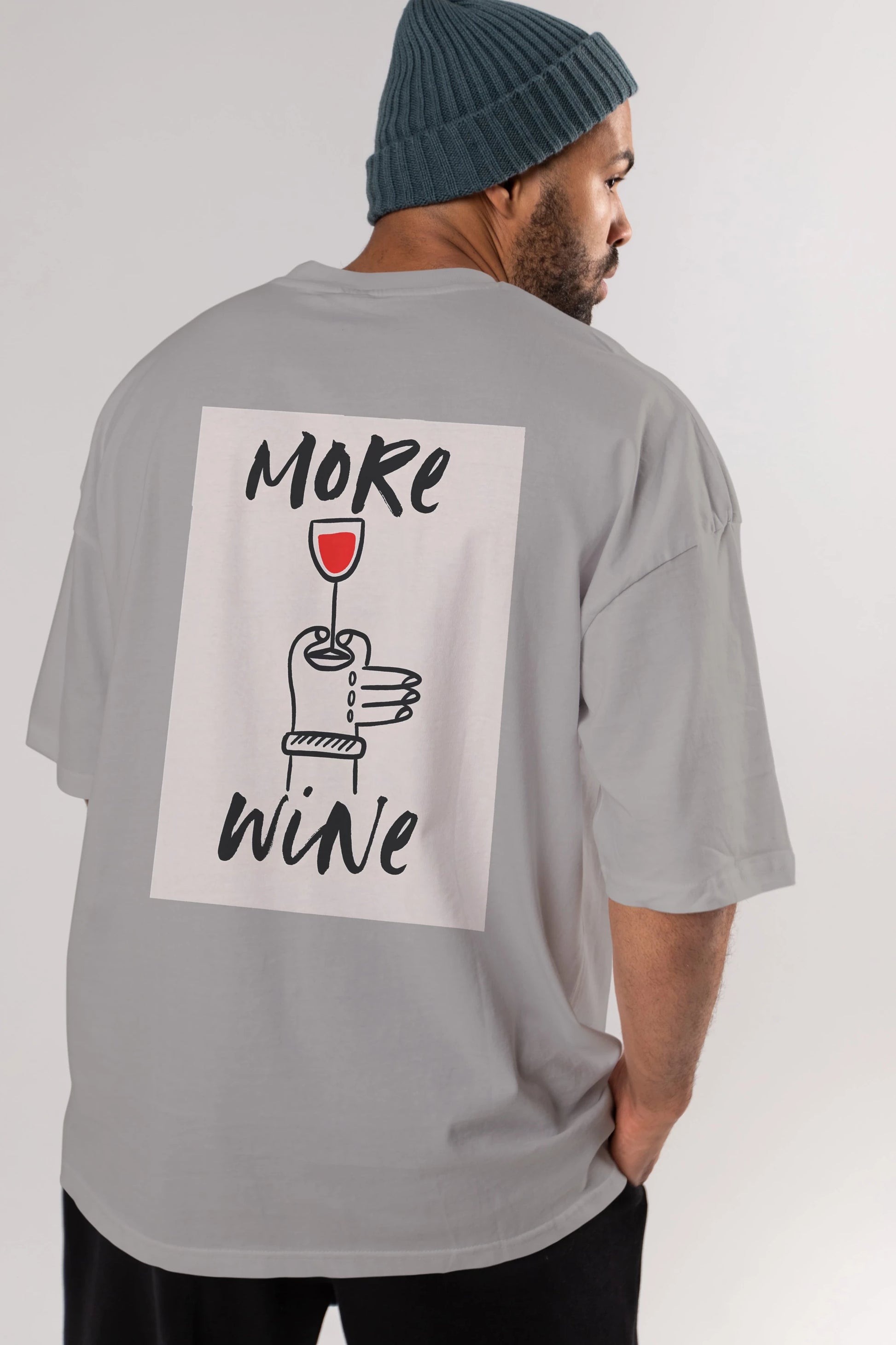 More Wine 2 Arka Baskılı Oversize t-shirt Erkek Kadın Unisex %100 Pamuk Bisiklet Yaka tişort