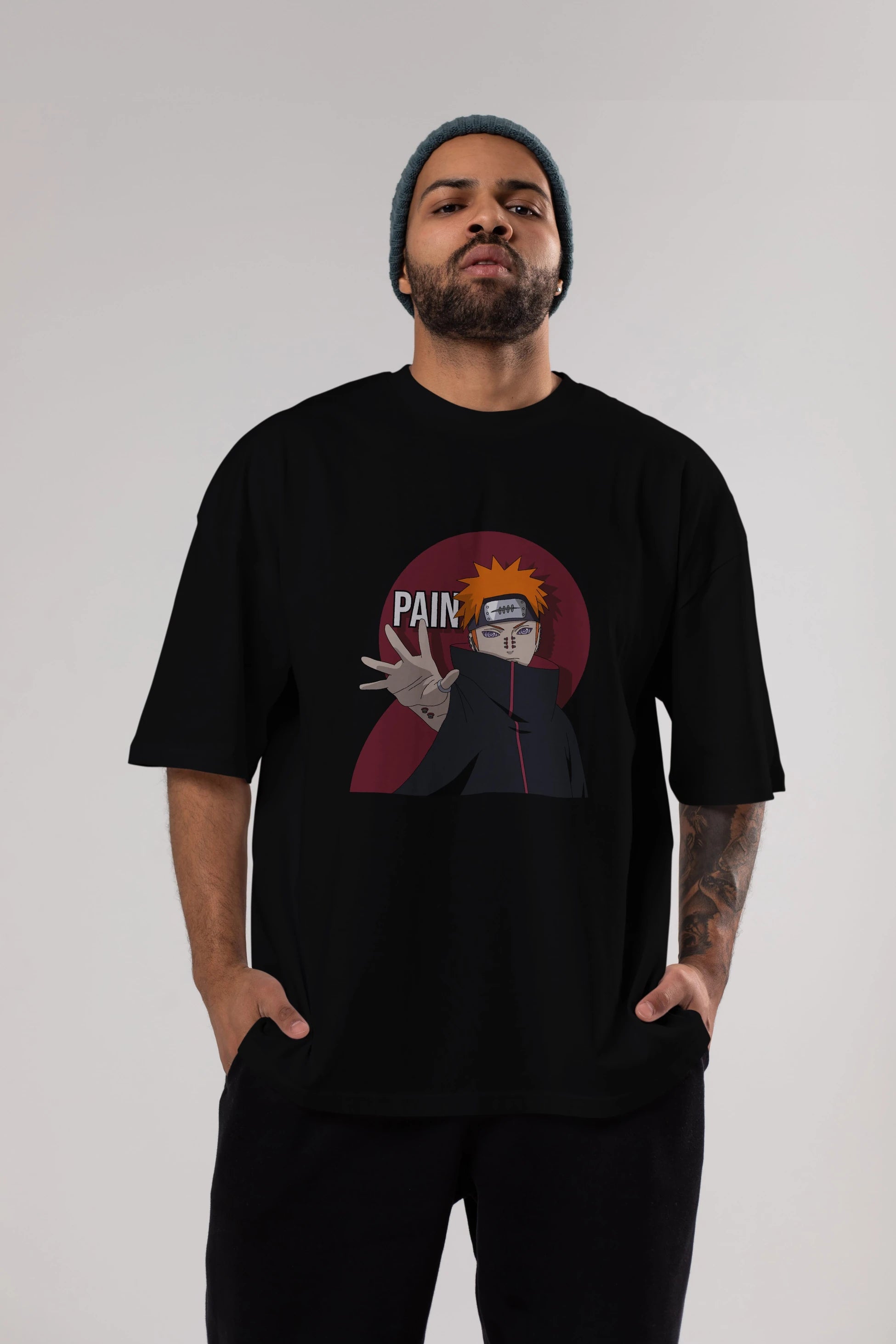 PAIN NARUTO Anime Ön Baskılı Oversize t-shirt %100 pamuk Erkek Kadın Unisex