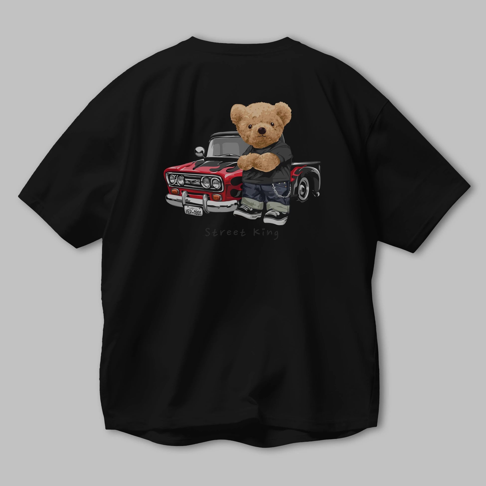 Teddy Bear Street King Arka Baskılı Oversize t-shirt Erkek Kadın Unisex %100 Pamuk