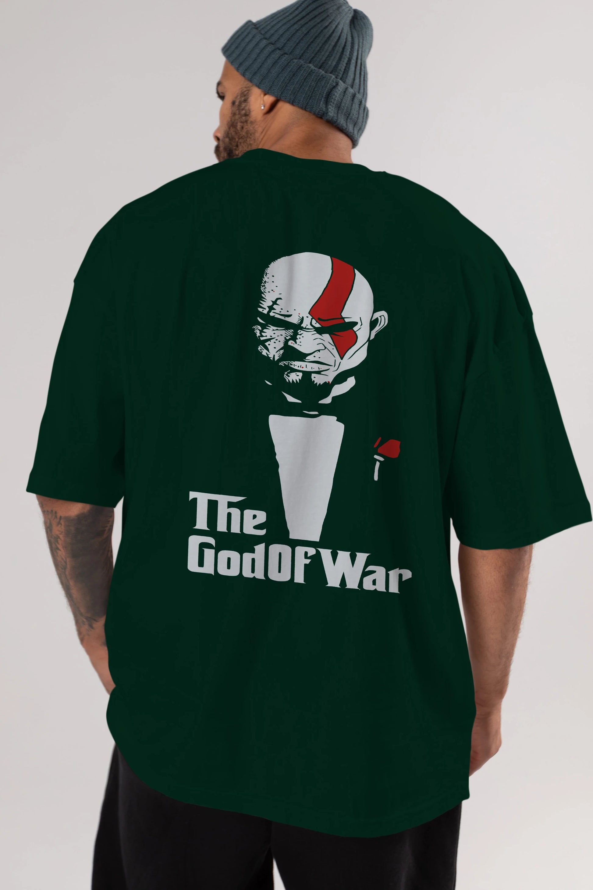 The God of War Arka Baskılı Oversize t-shirt Erkek Kadın Unisex %100 Pamuk Bisiklet Yaka tişort