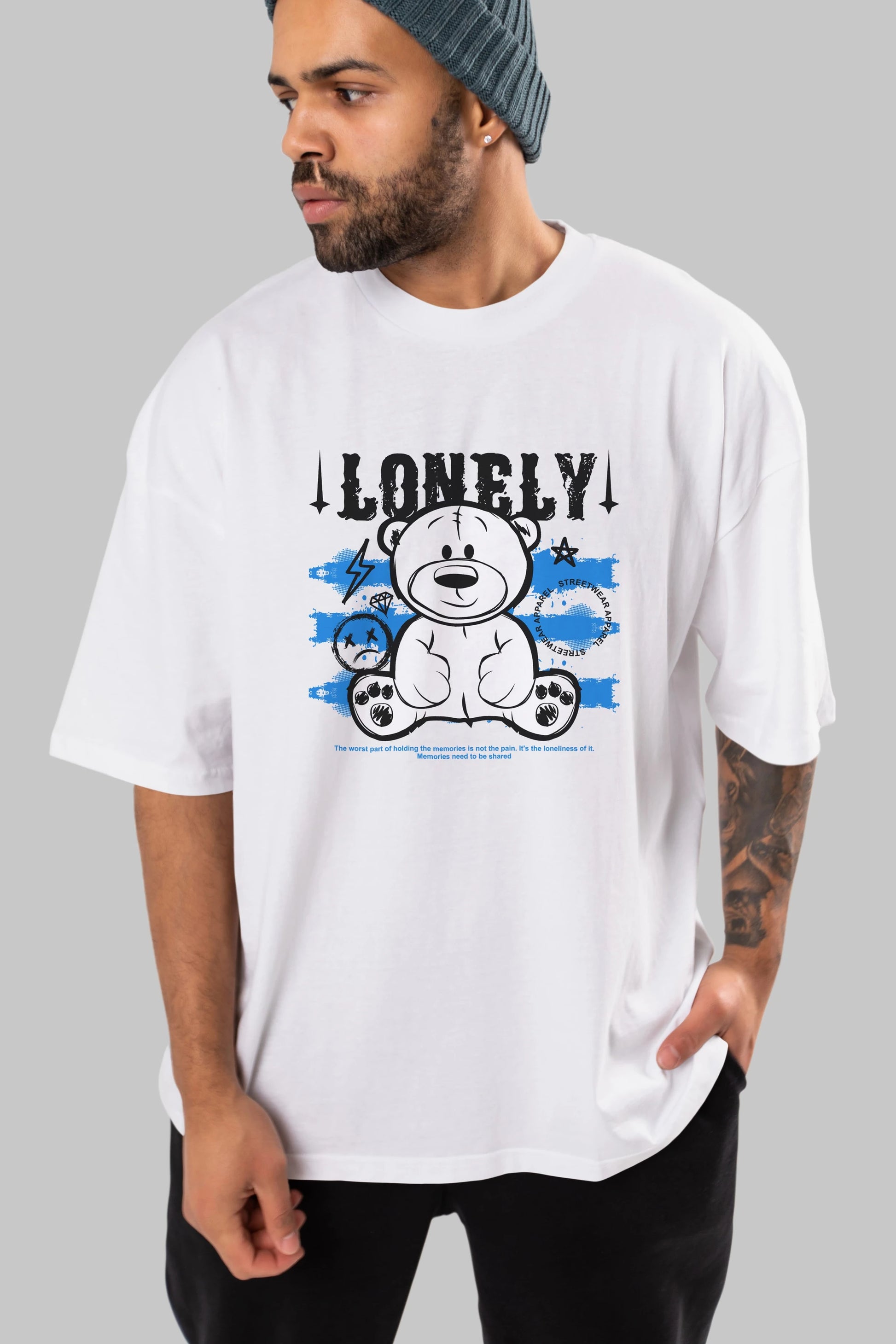 Teddy Bear Lonely Ön Baskılı Oversize t-shirt Erkek Kadın Unisex
