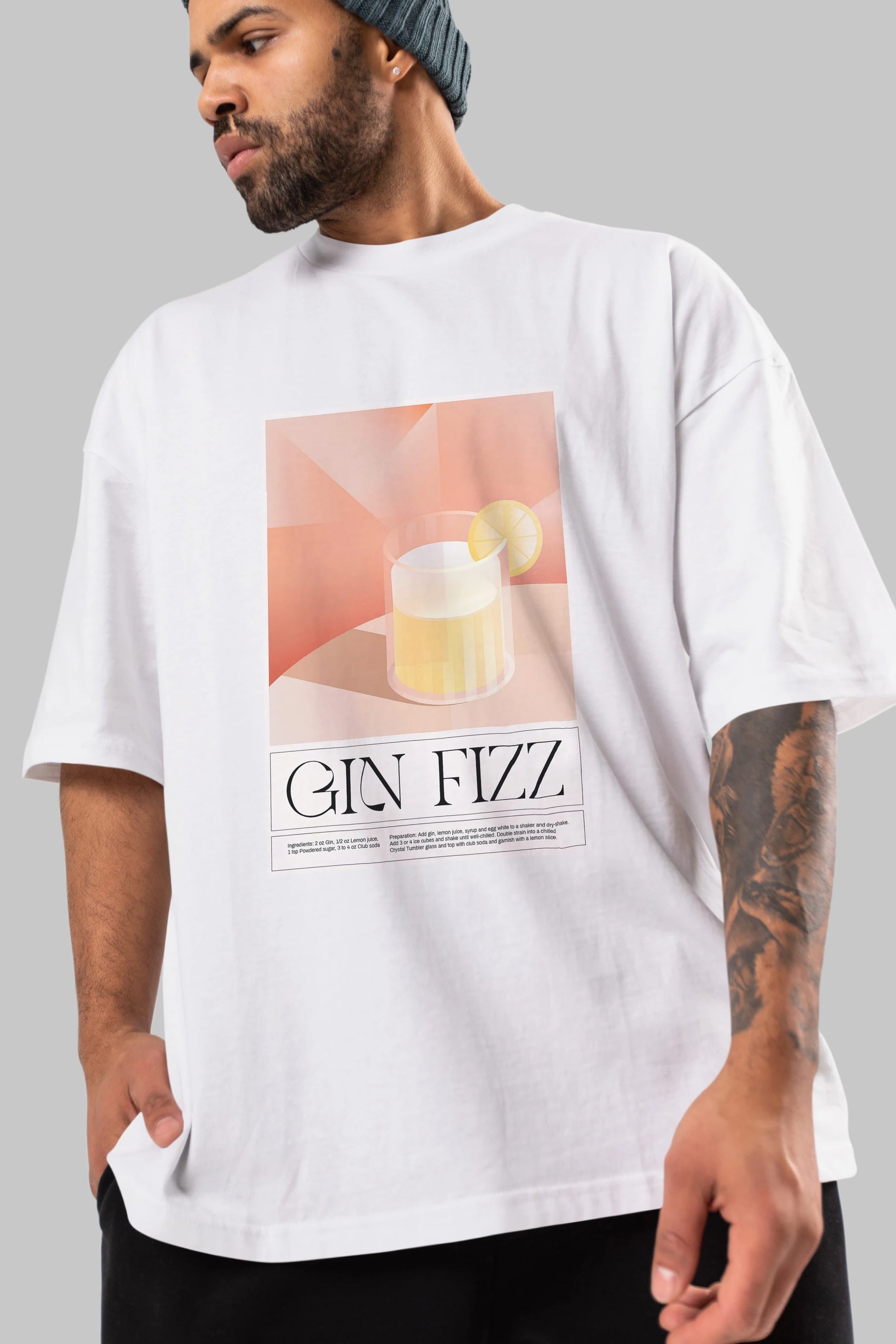 Gin Fizz Ön Baskılı Oversize t-shirt Erkek Kadın Unisex %100 Pamuk Bisiklet Yaka tişort