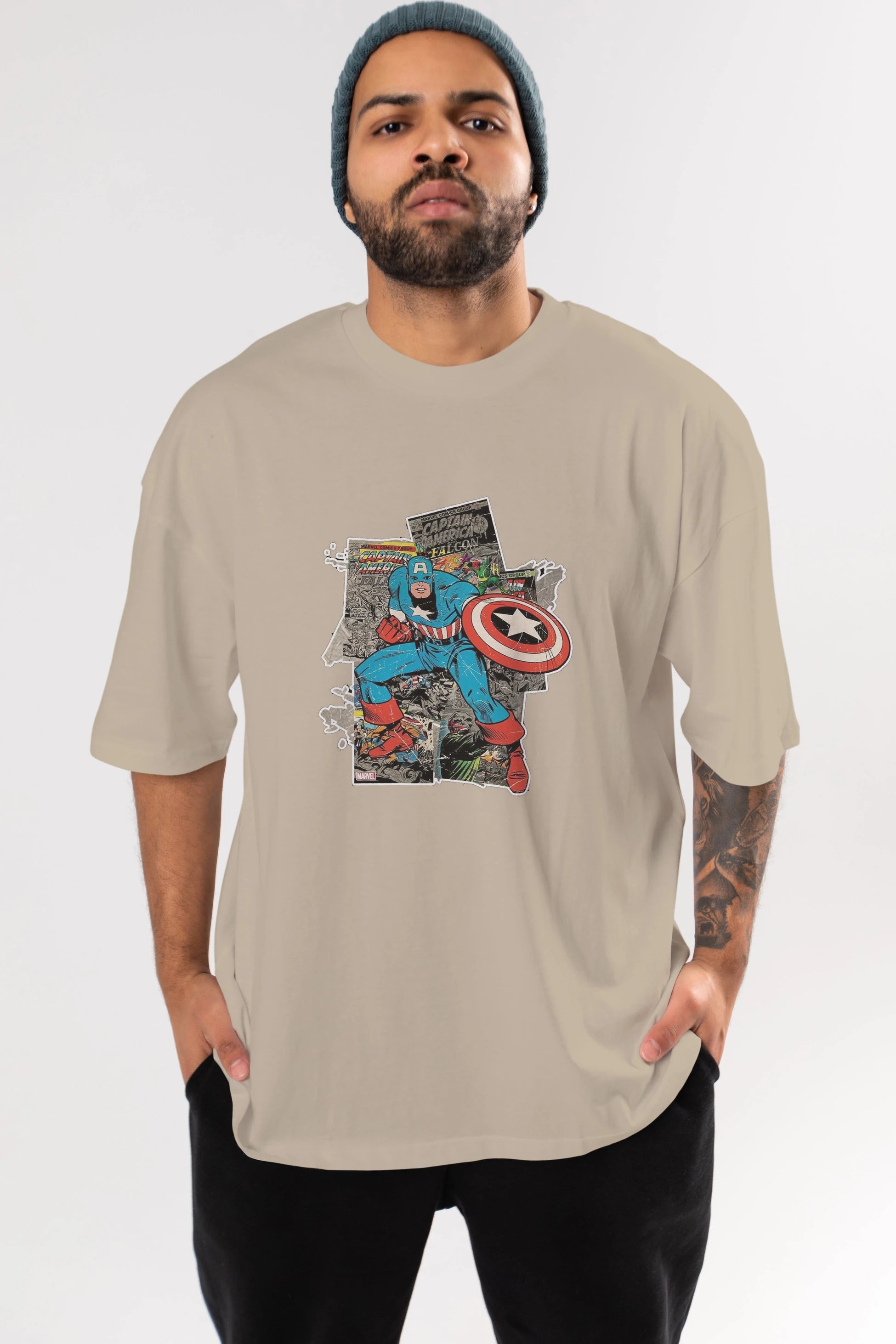 Captain America (2) Ön Baskılı Oversize t-shirt Erkek Kadın Unisex %100 Pamuk Bisiklet Yaka tişort