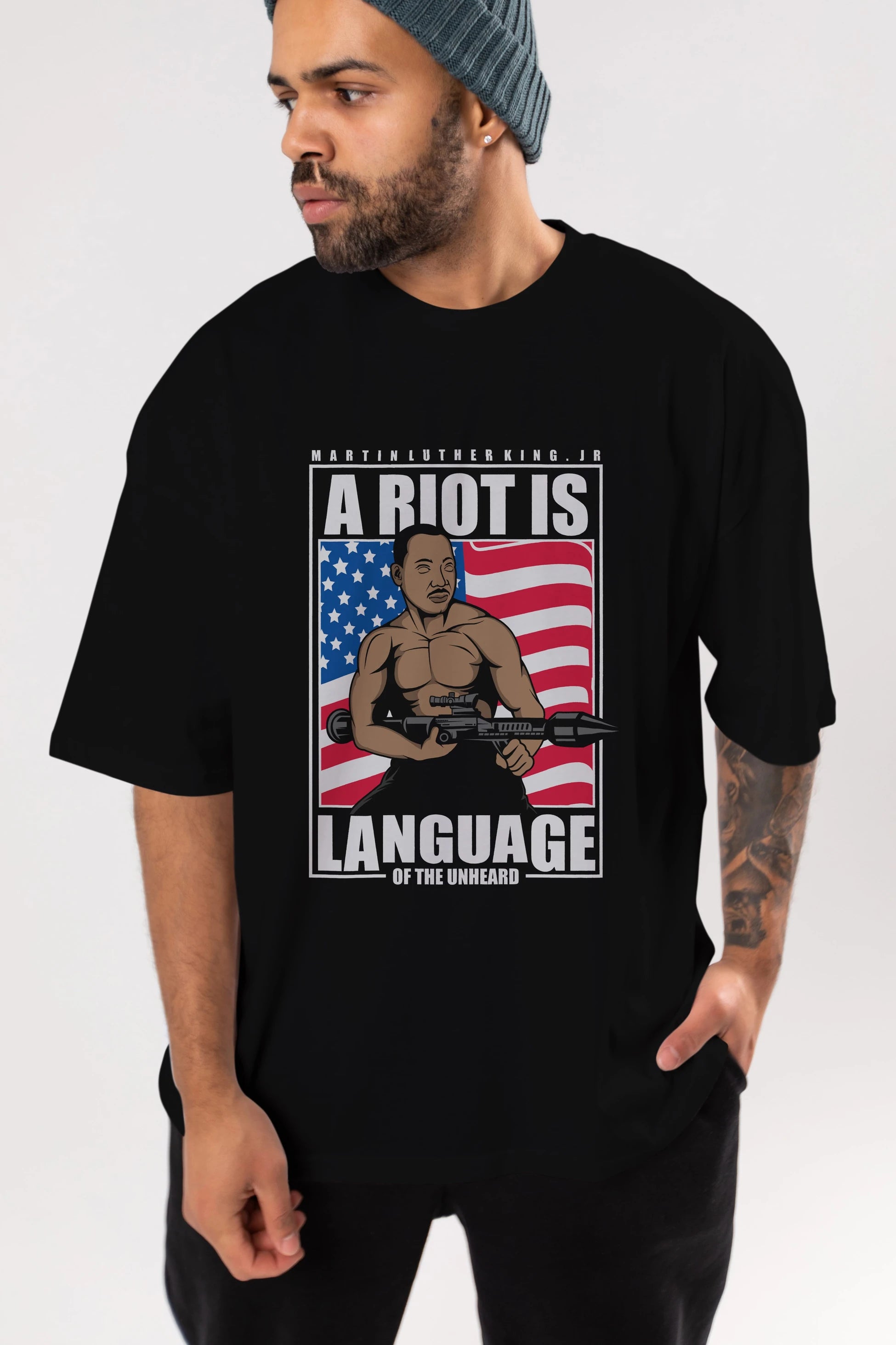 Luther King Jr Rambo Ön Baskılı Oversize t-shirt Erkek Kadın Unisex %100 Pamuk tişort