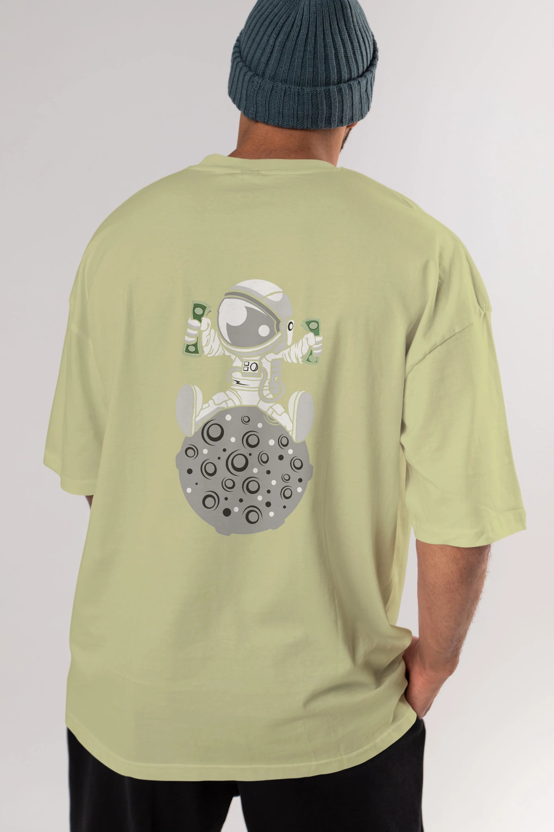 Astronaut Dollar Arka Baskılı Oversize t-shirt Erkek Kadın Unisex %100 Pamuk tişort