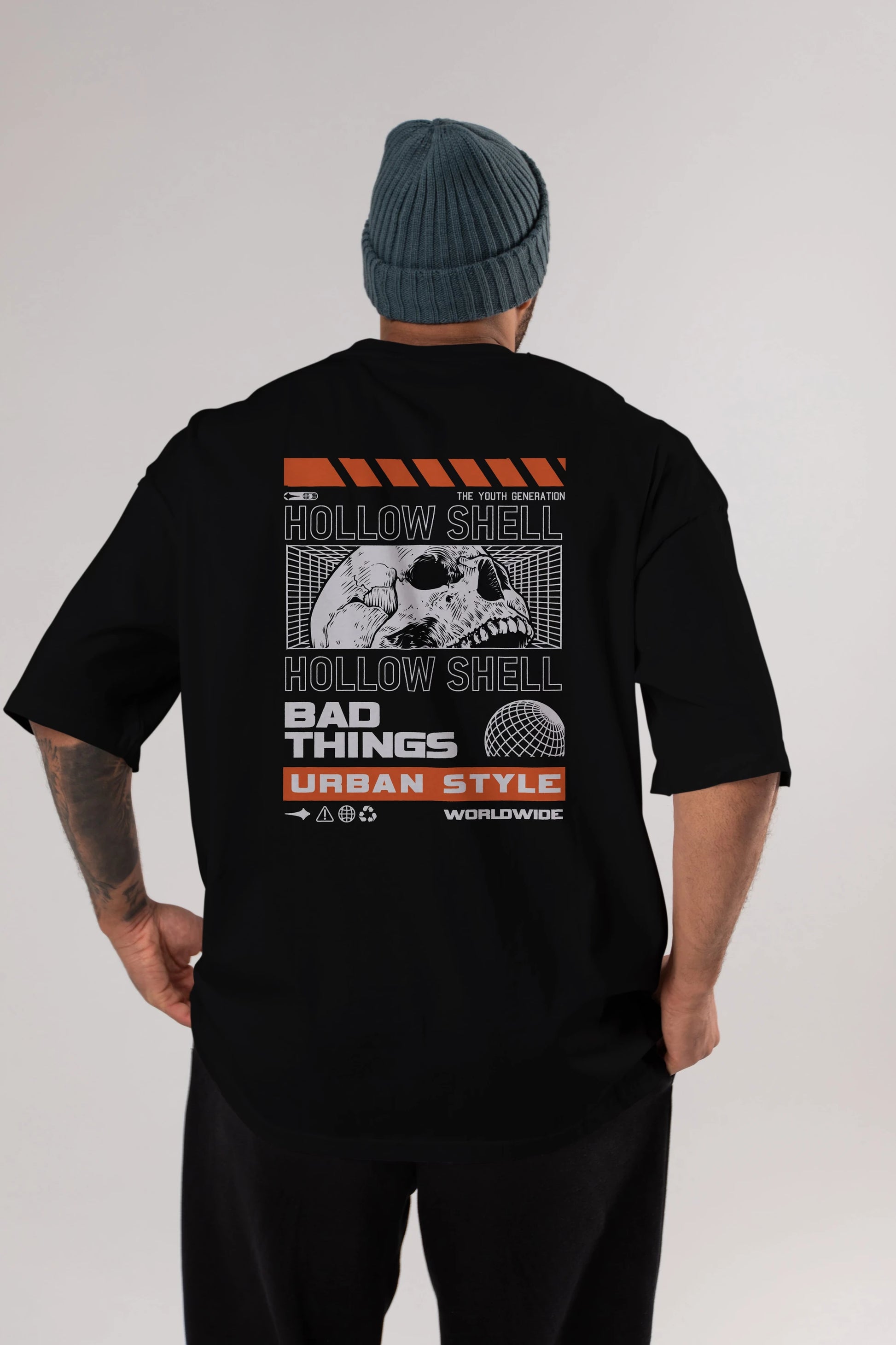 Hollow Shell Arka Baskılı Oversize t-shirt Erkek Kadın Unisex
