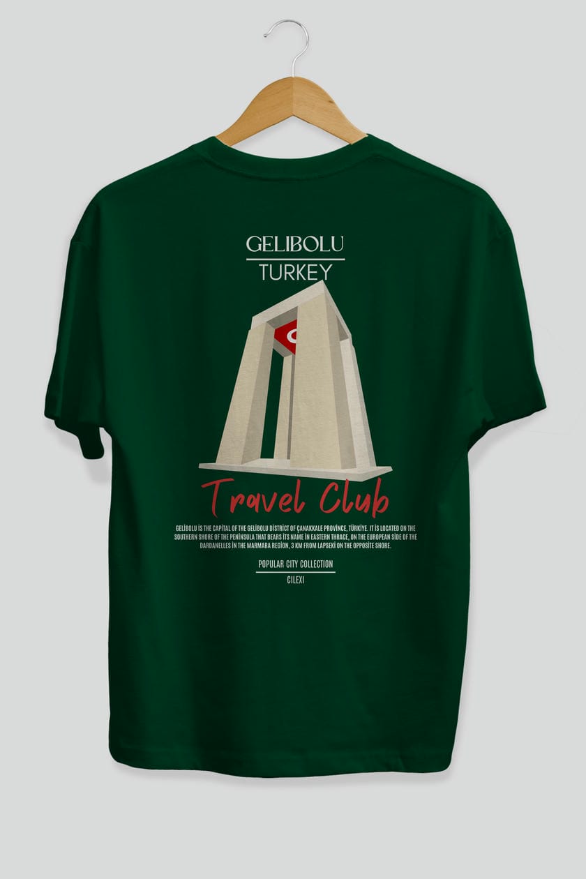 Gelibolu Turkey Arka Baskılı Oversize t-shirt Erkek Kadın Pamuk Bisiklet Yaka tişort
