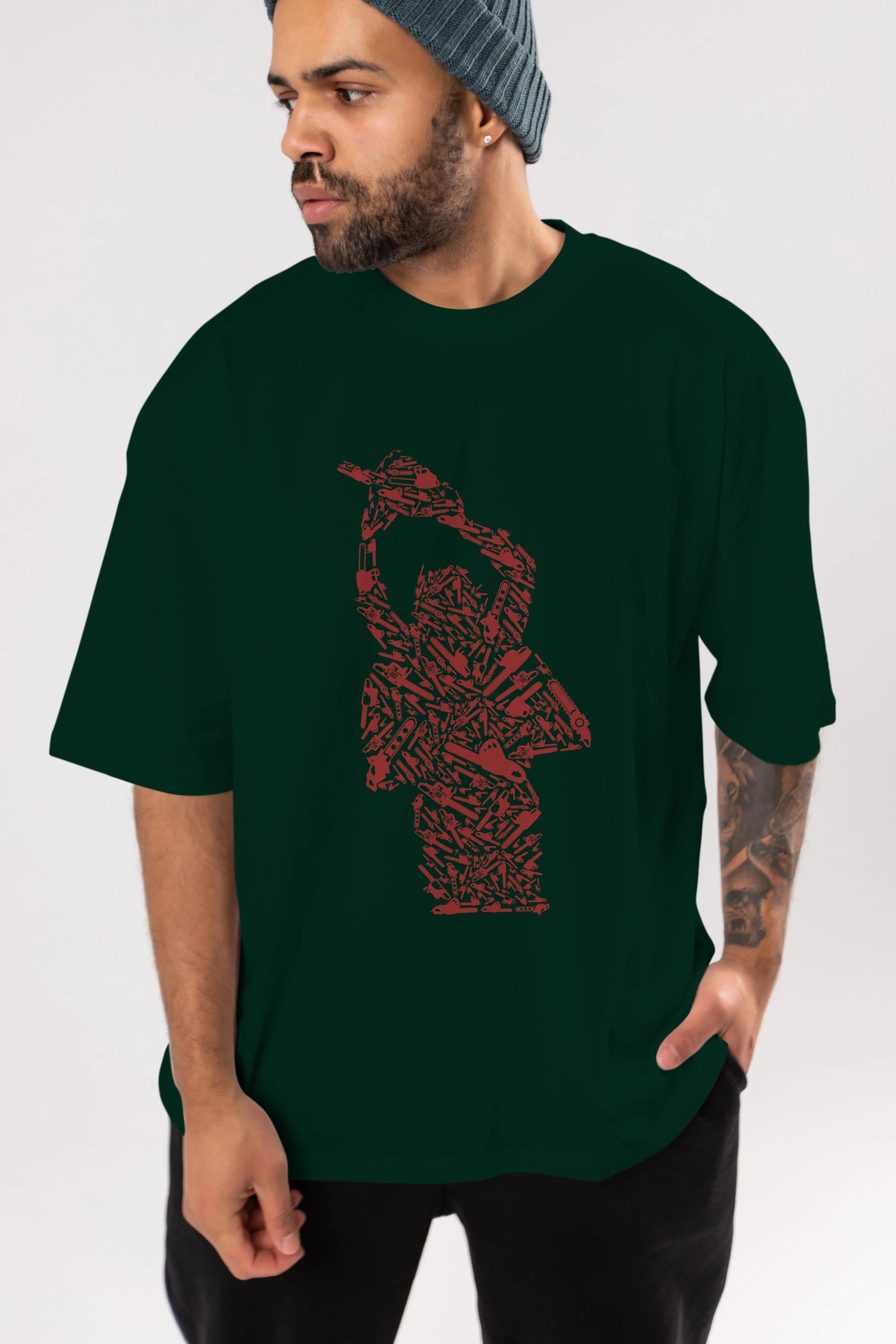 Chainsaw Ön Baskılı Oversize t-shirt %100 pamuk Erkek Kadın Unisex