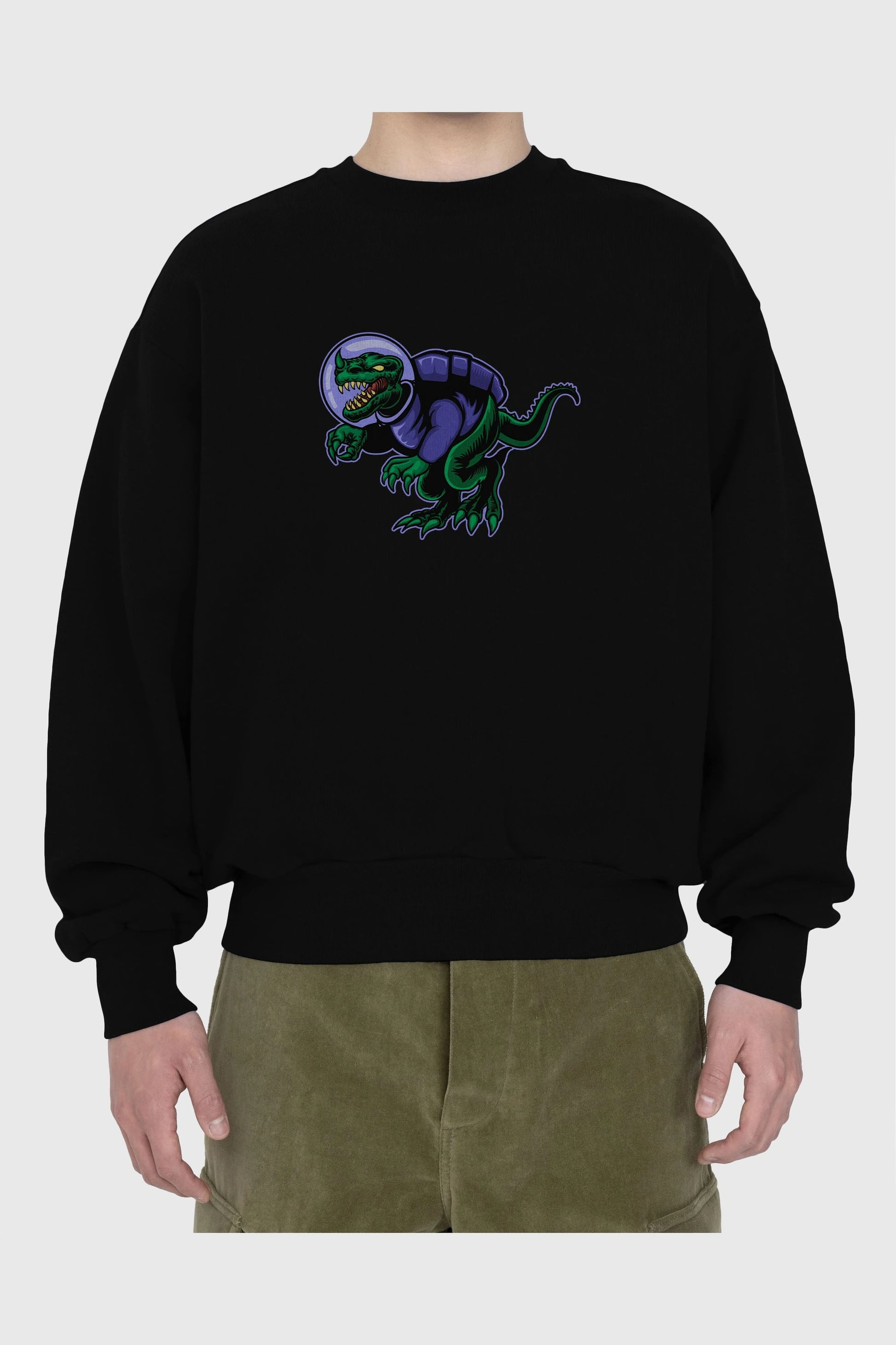 Space Dino Ön Baskılı Oversize Sweatshirt Erkek Kadın Unisex