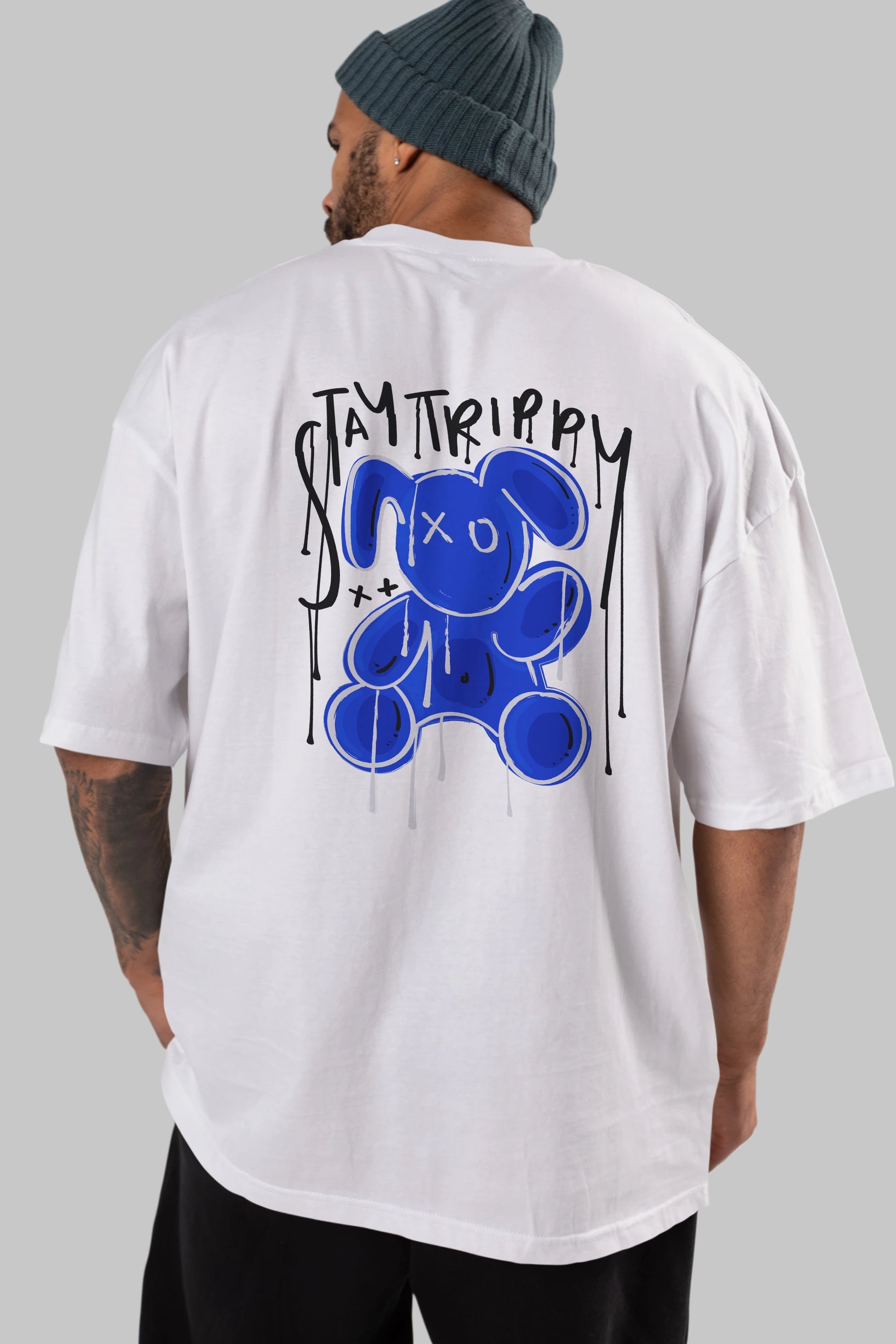 Stay Trippy Bear Arka Baskılı Oversize t-shirt Erkek Kadın Unisex