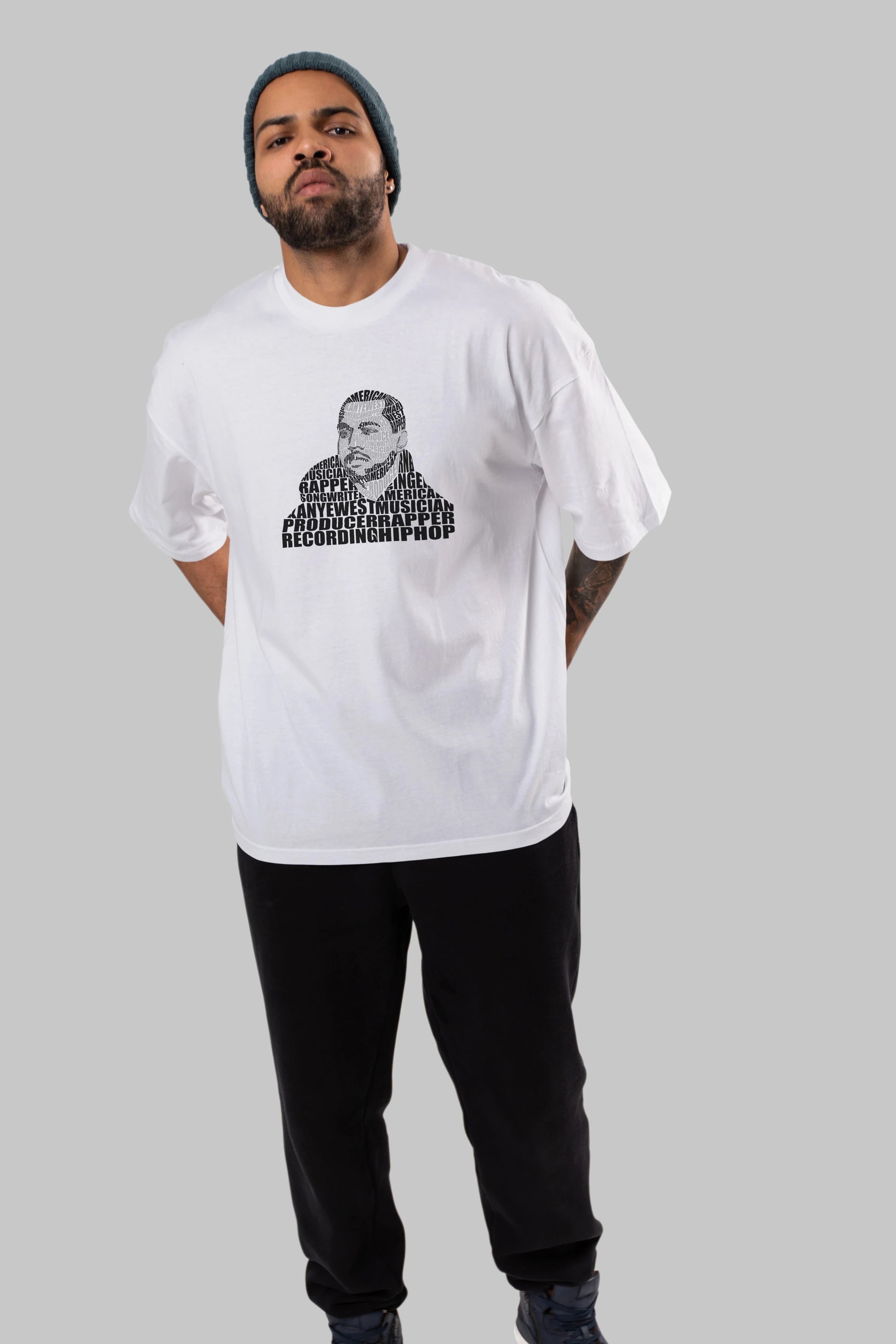 Kanye West Calligram Ön Baskılı Oversize t-shirt %100 pamuk Erkek Kadın Unisex