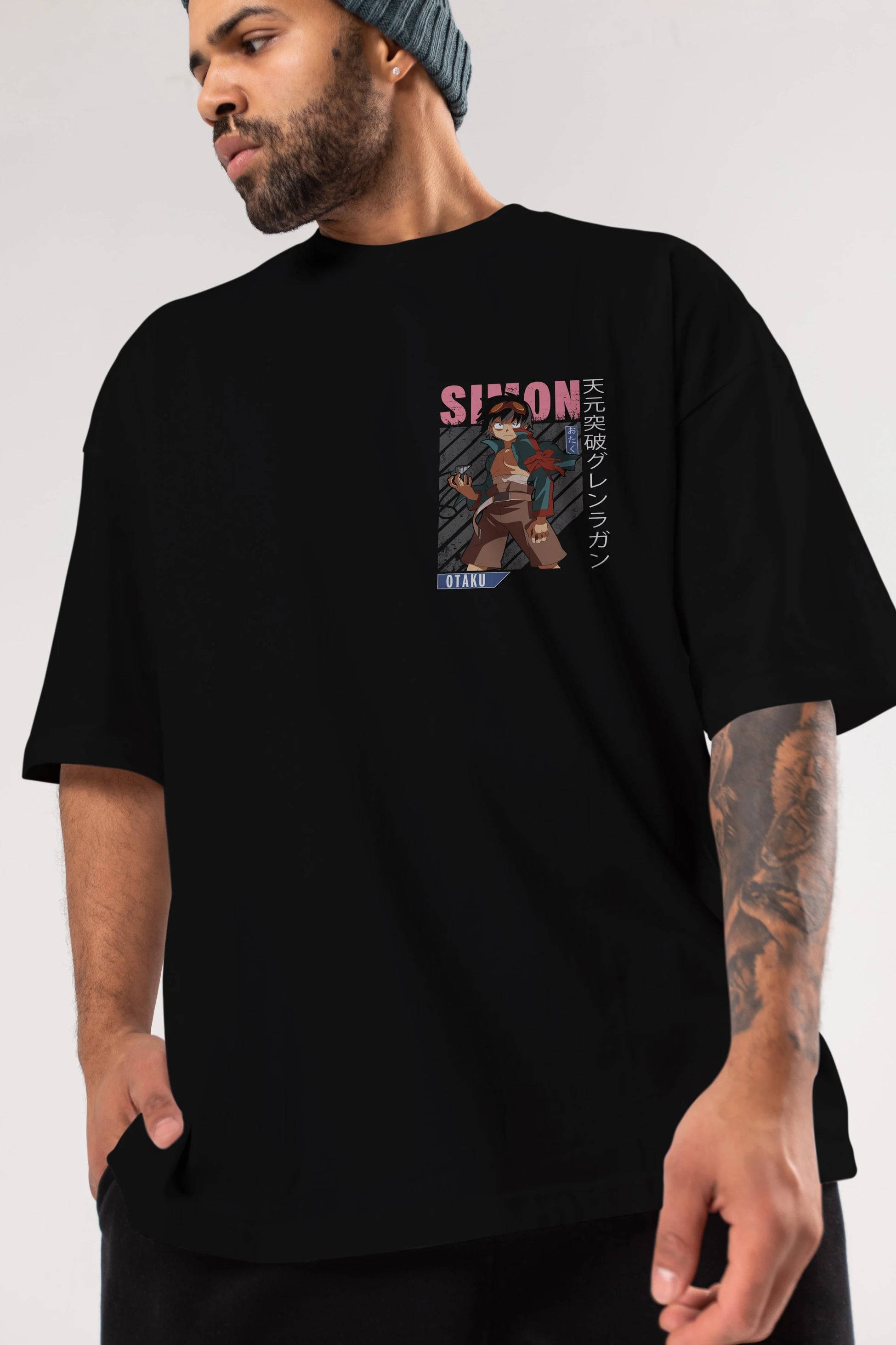 Simon 5 Ön Sol Baskılı Oversize t-shirt Erkek Kadın Unisex %100 Pamuk Bisiklet Yaka tişort