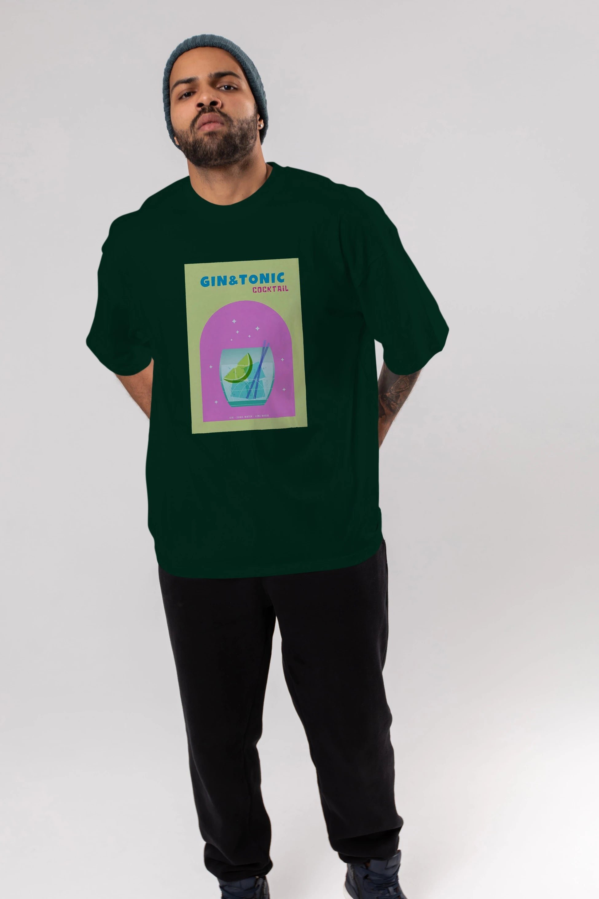 Gin Tonic Cocktail Ön Baskılı Oversize t-shirt Erkek Kadın Unisex %100 Pamuk Bisiklet Yaka tişort