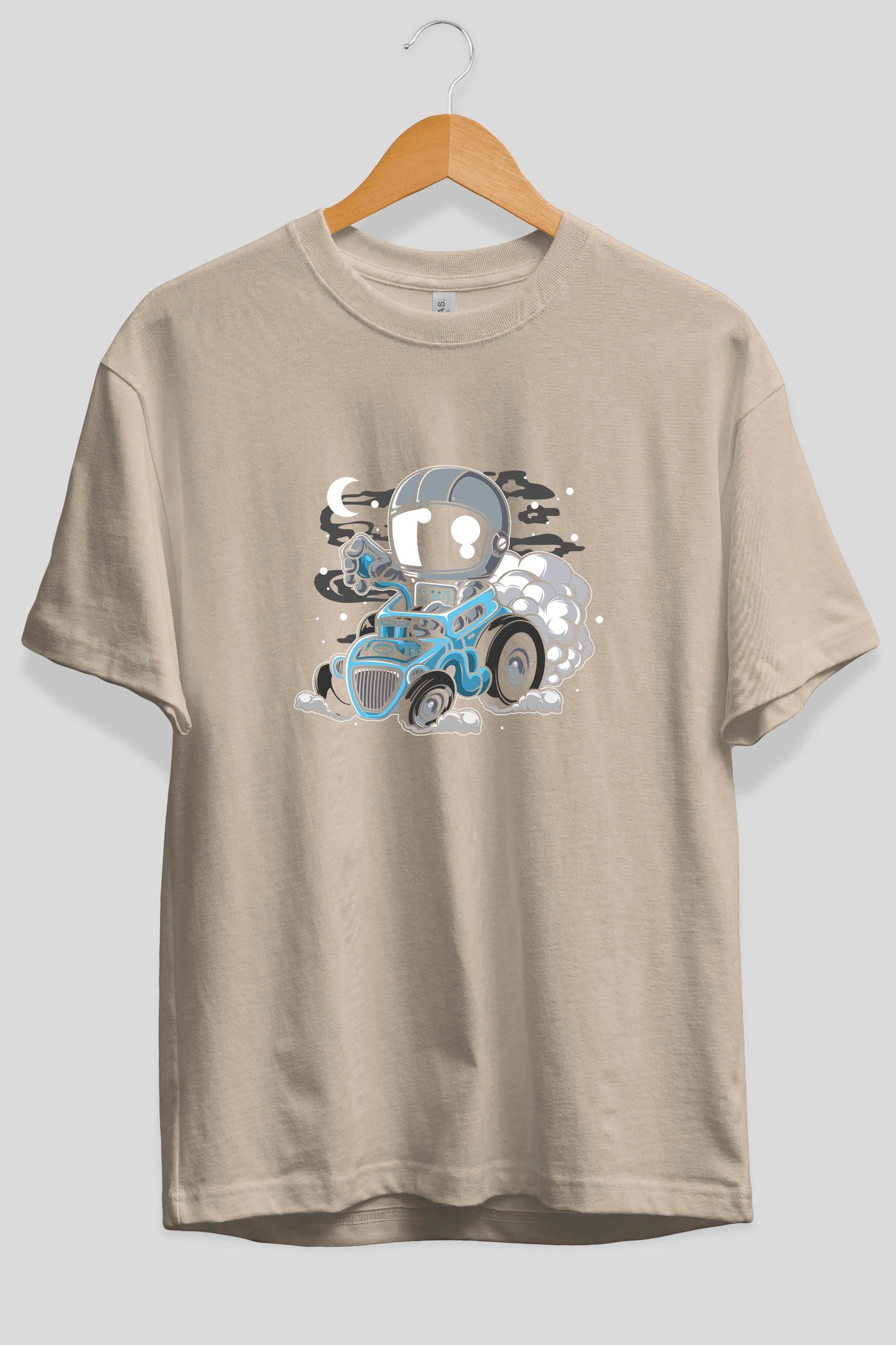 Astronaut Hotrod Ön Baskılı Oversize t-shirt Erkek Kadın Unisex