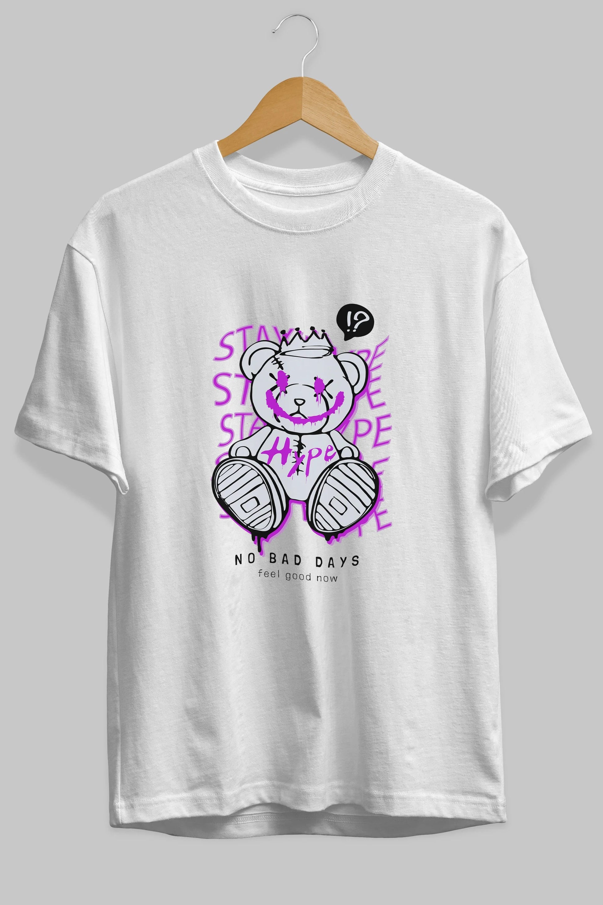 Stay Hype Bear Ön Baskılı Oversize t-shirt Erkek Kadın Unisex