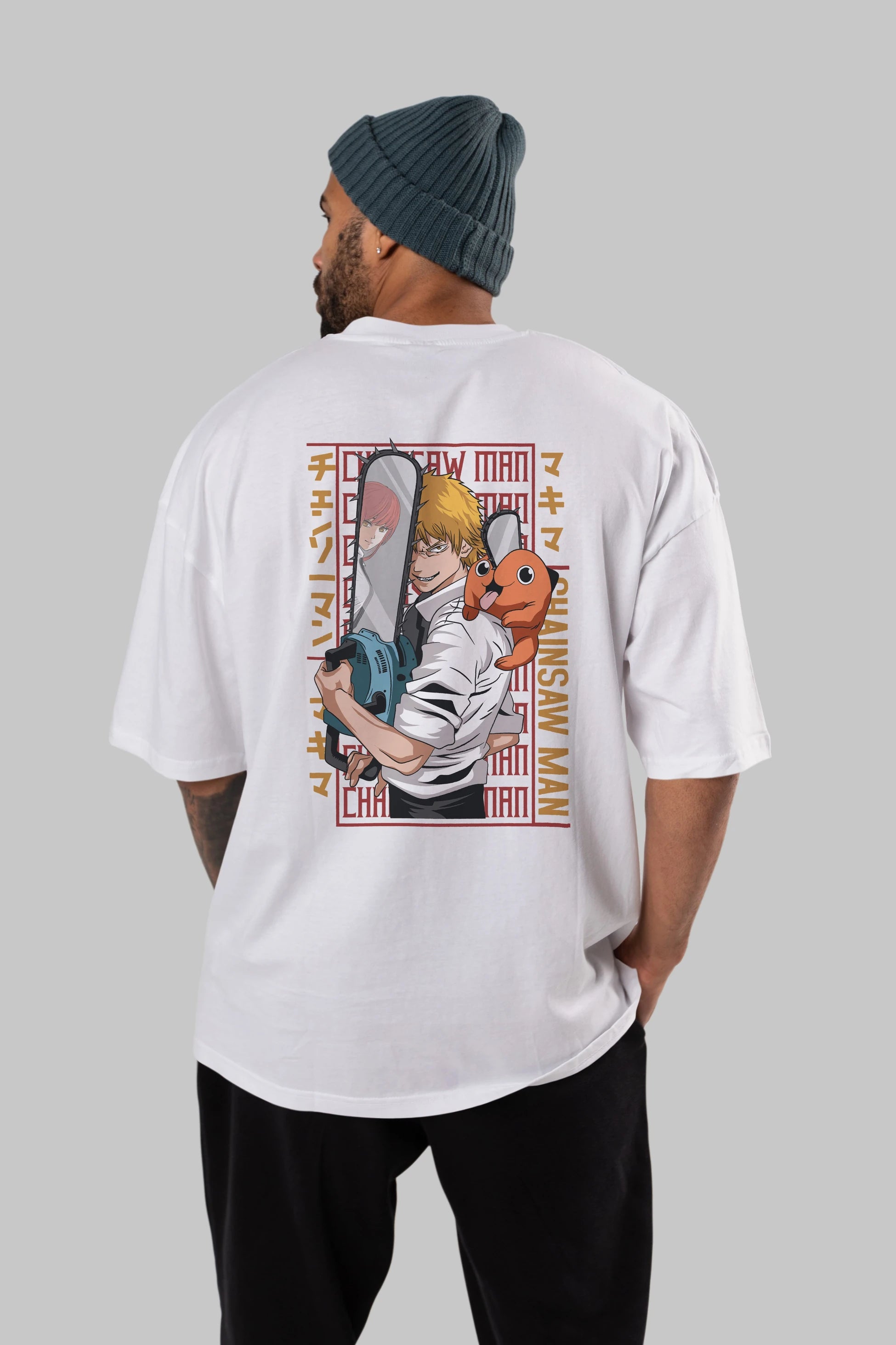 Chainsaw DENJI Anime Arka Baskılı Oversize t-shirt Erkek Kadın Unisex