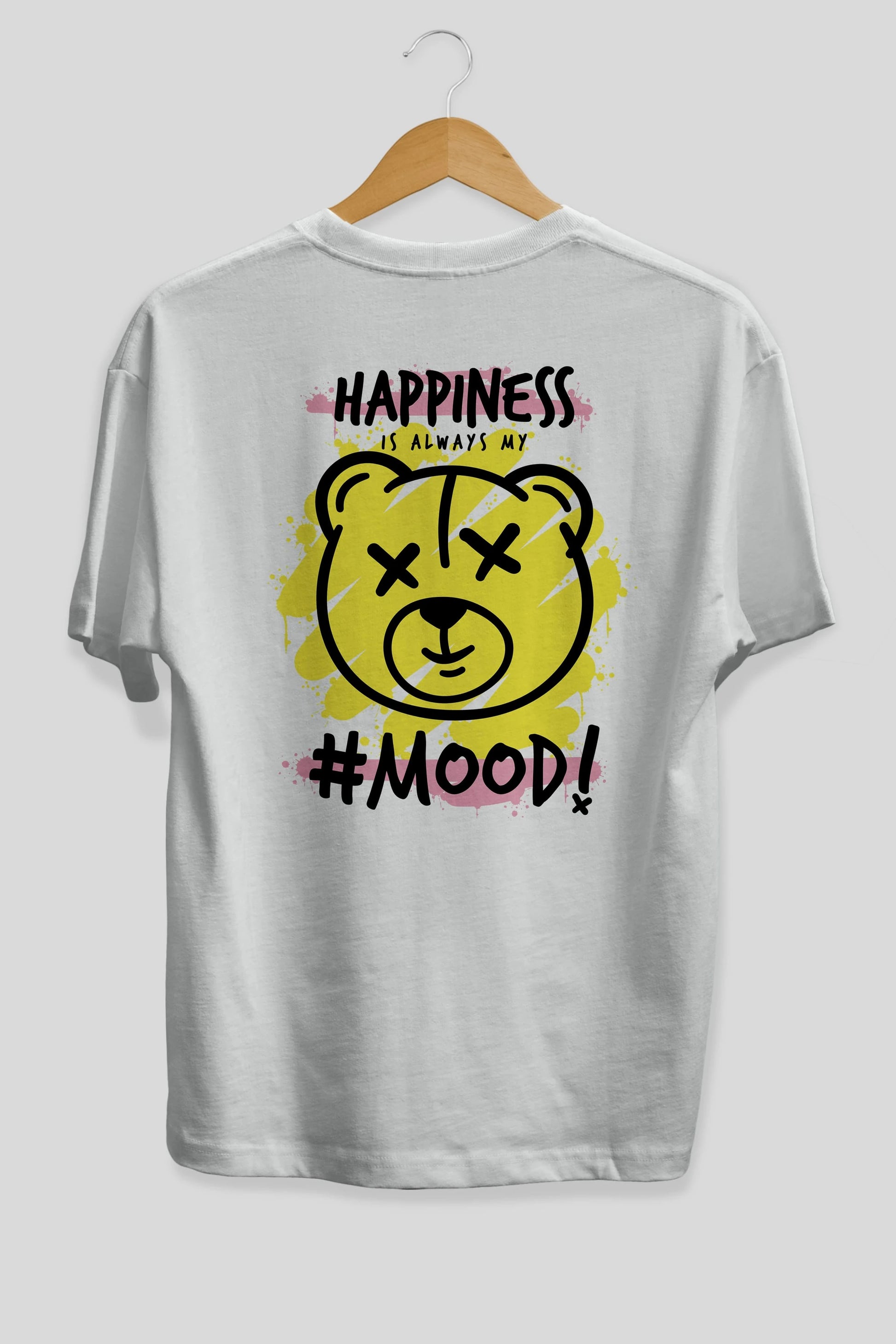 Happiness Mood Bear Arka Baskılı Oversize t-shirt Erkek Kadın Unisex