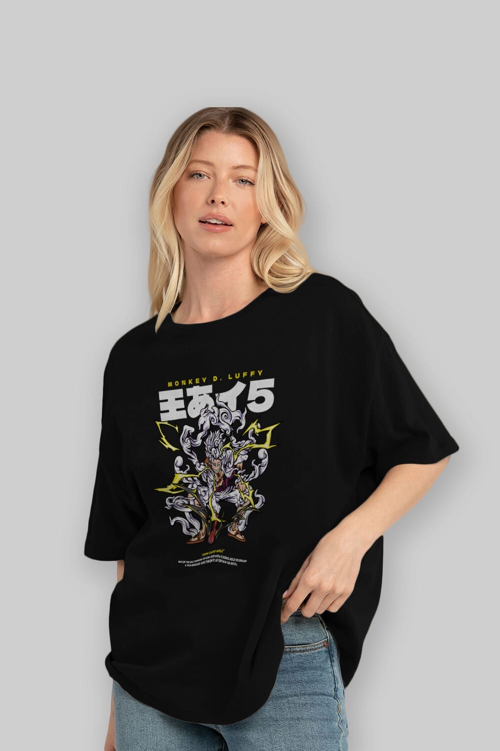 Monkey D. Luffy GEAR5 1 Anime Ön Baskılı Oversize t-shirt %100 pamuk Erkek Kadın Unisex